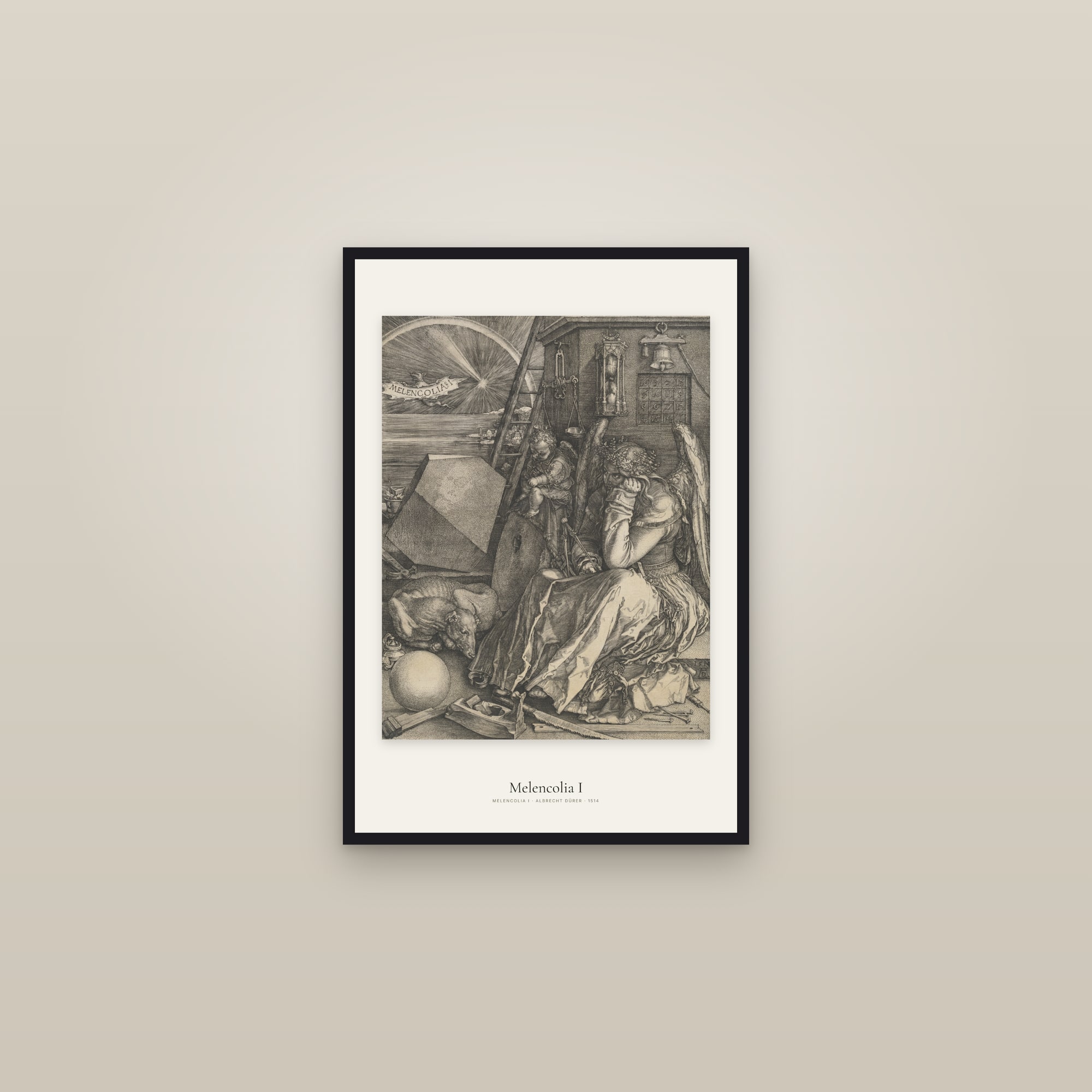 Melencolia I — framed in a gallery setting