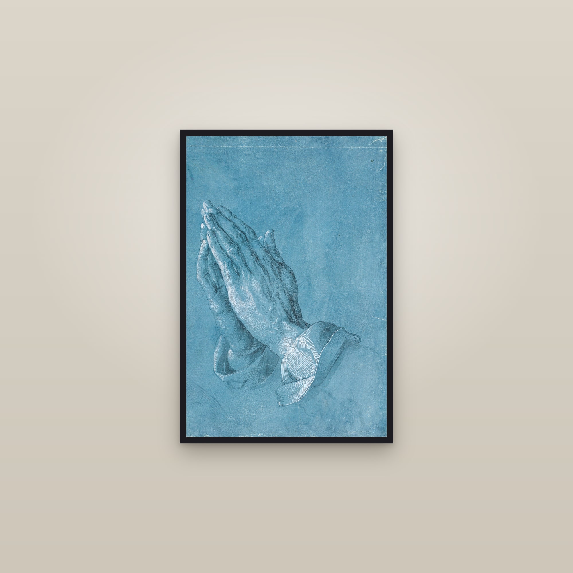 Praying Hands (Full) — Full-Bleed Edition — framed in a gallery setting