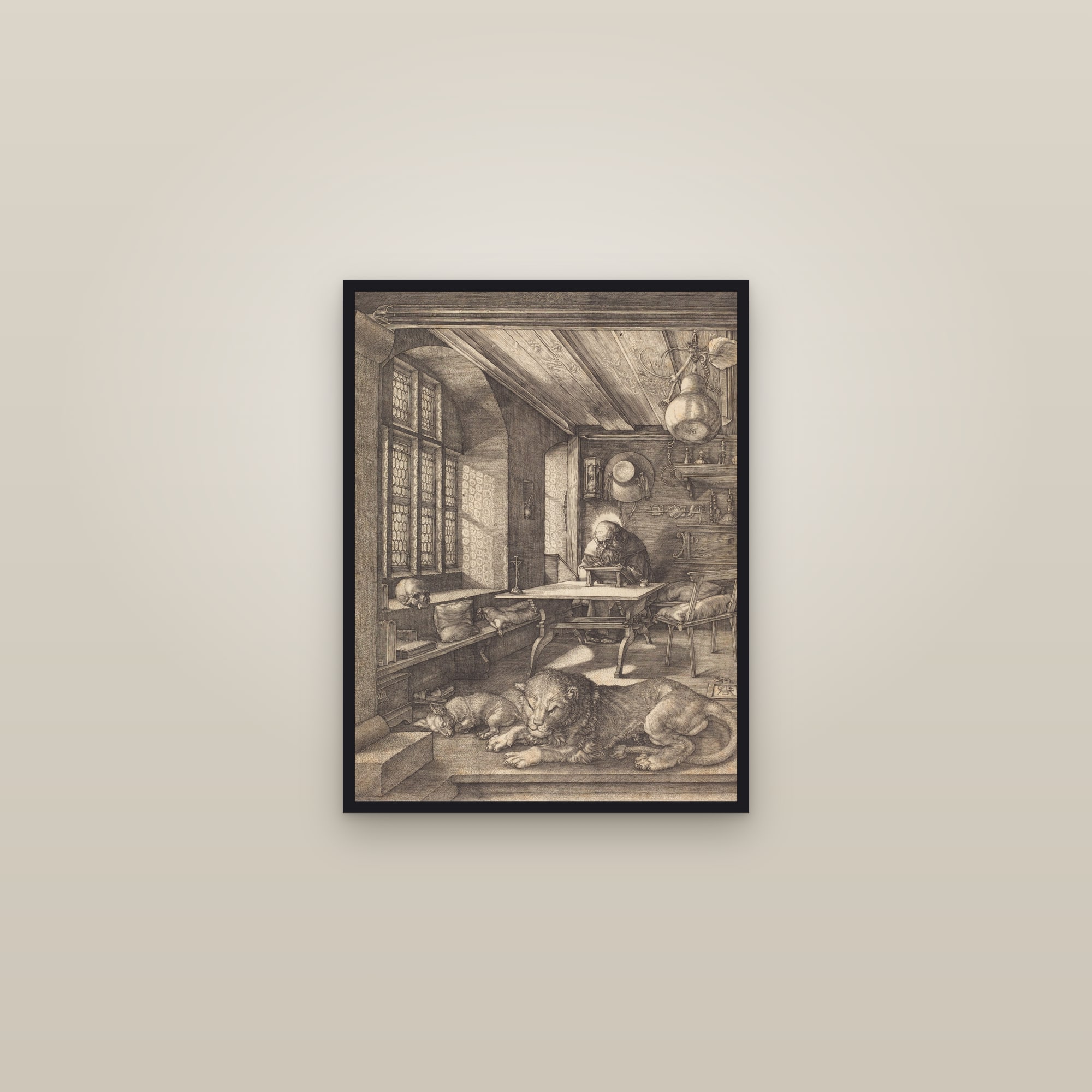 Saint Jerome in His Study (Durer Full) — Full-Bleed Edition — framed in a gallery setting