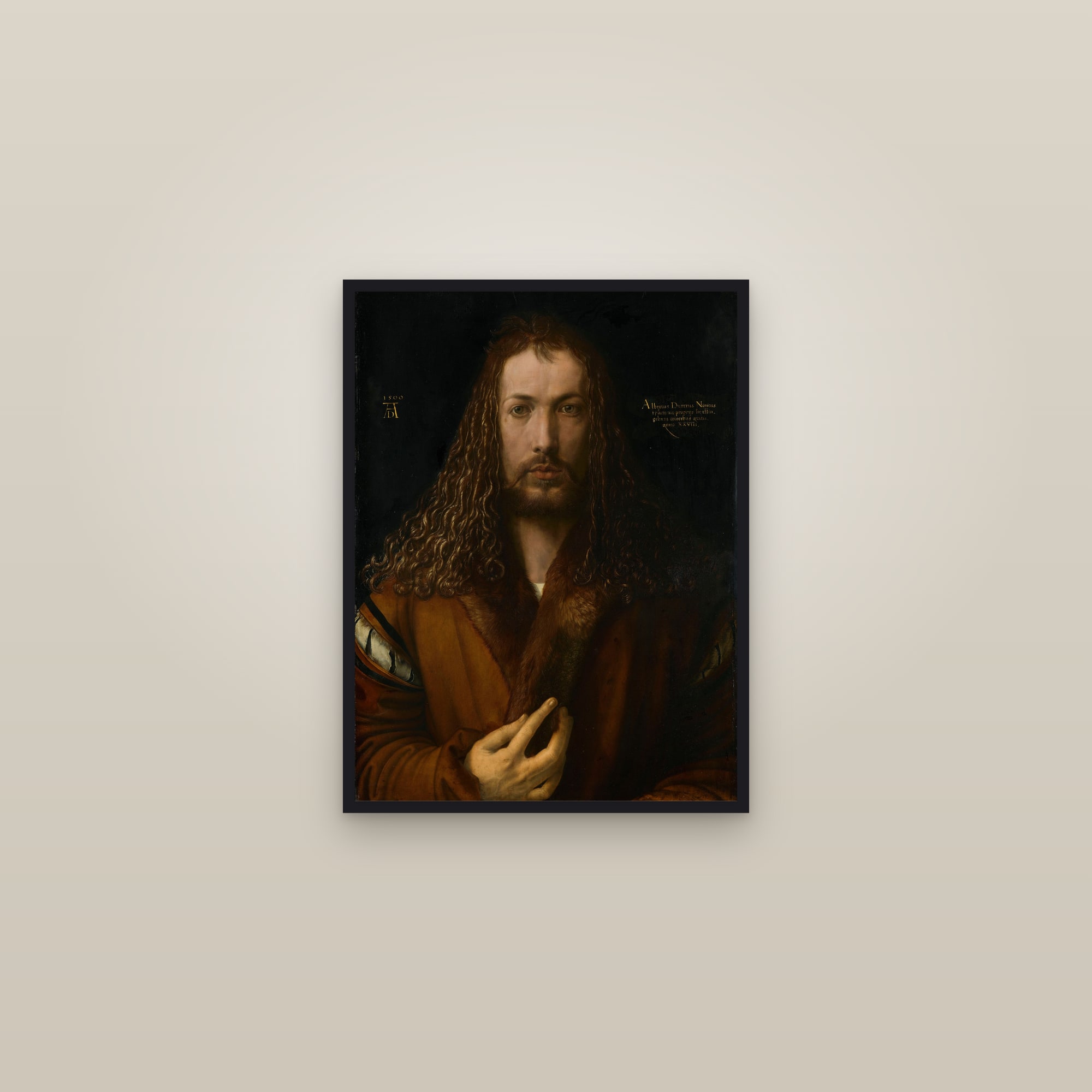 Self-Portrait at Twenty-Eight (Self-Portrait with Fur-Trimmed Robe) — Full-Bleed Edition — framed in a gallery setting