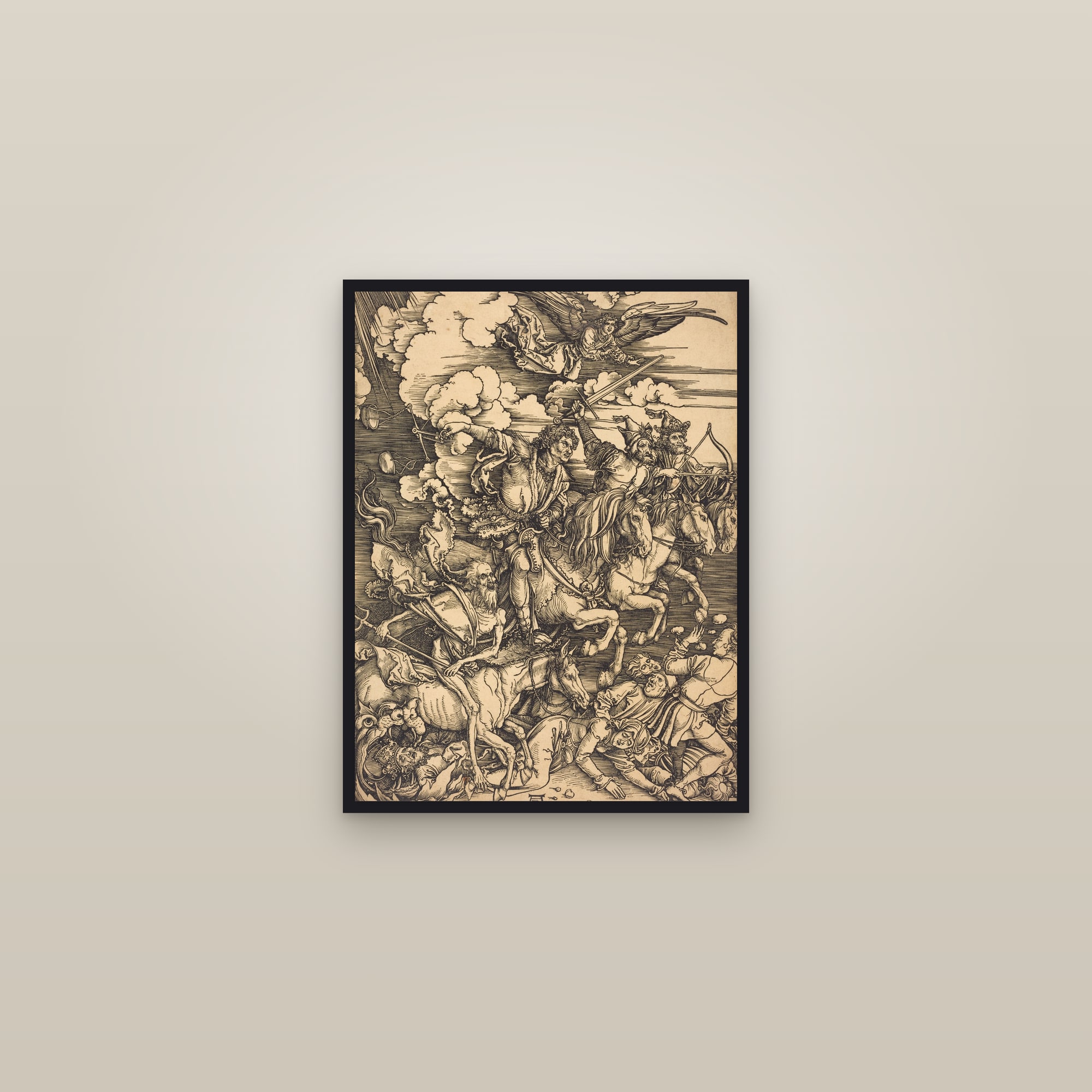 The Four Horsemen, from The Apocalypse — Full-Bleed Edition — framed in a gallery setting
