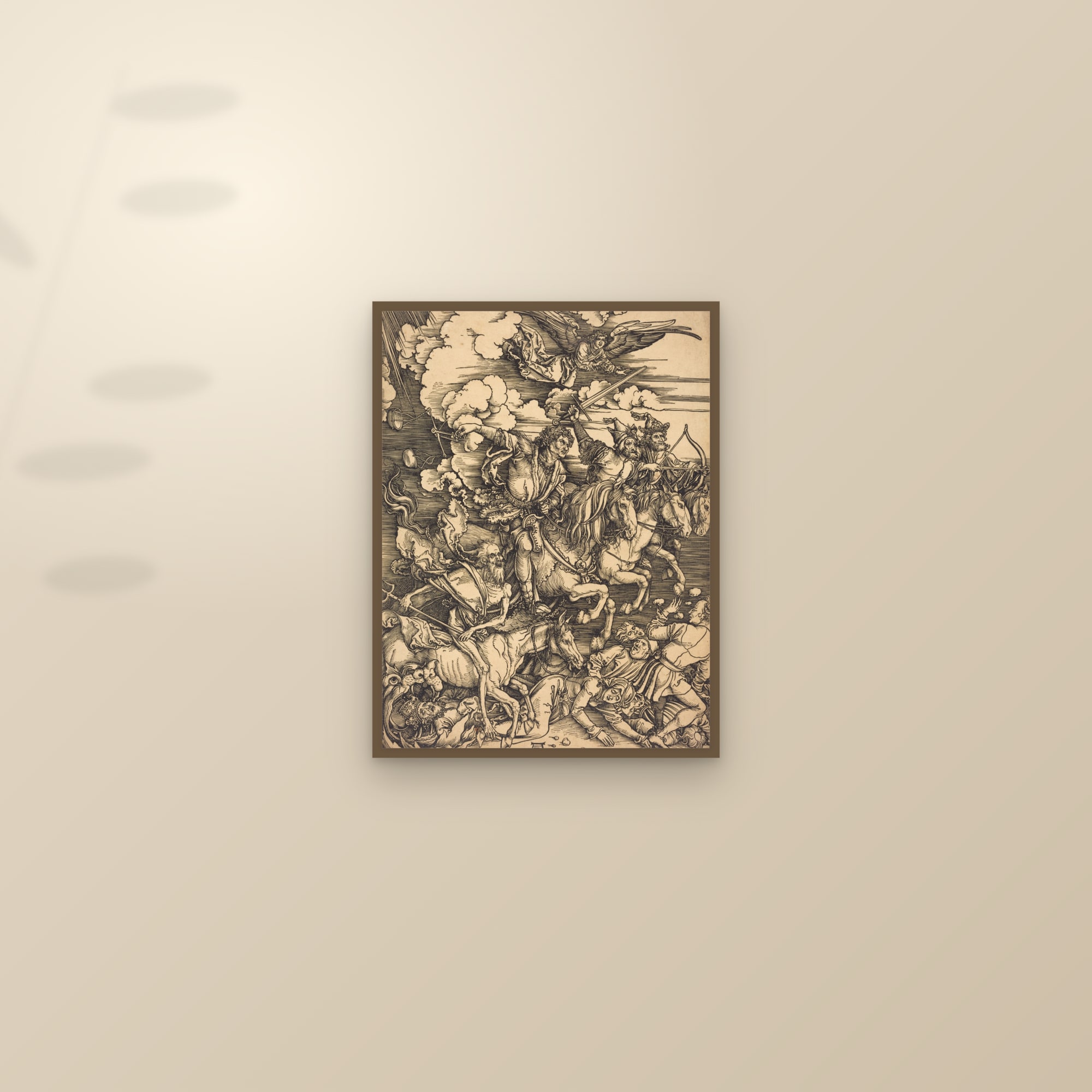 The Four Horsemen, from The Apocalypse — Full-Bleed Edition — framed and styled on a sunlit wall