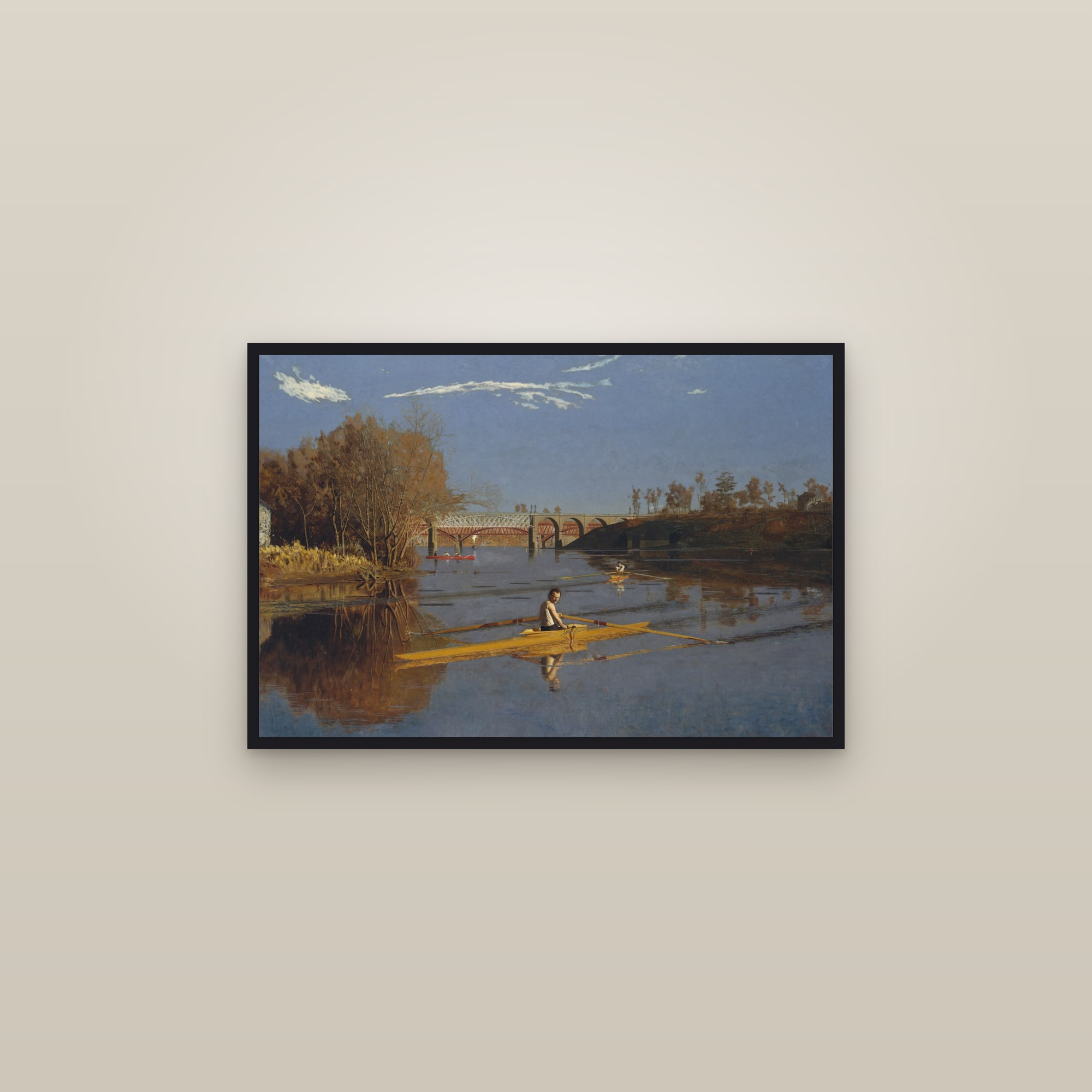 The Champion Single Sculls (Max Schmitt in a Single Scull) (Full) — Full-Bleed Edition — framed in a gallery setting