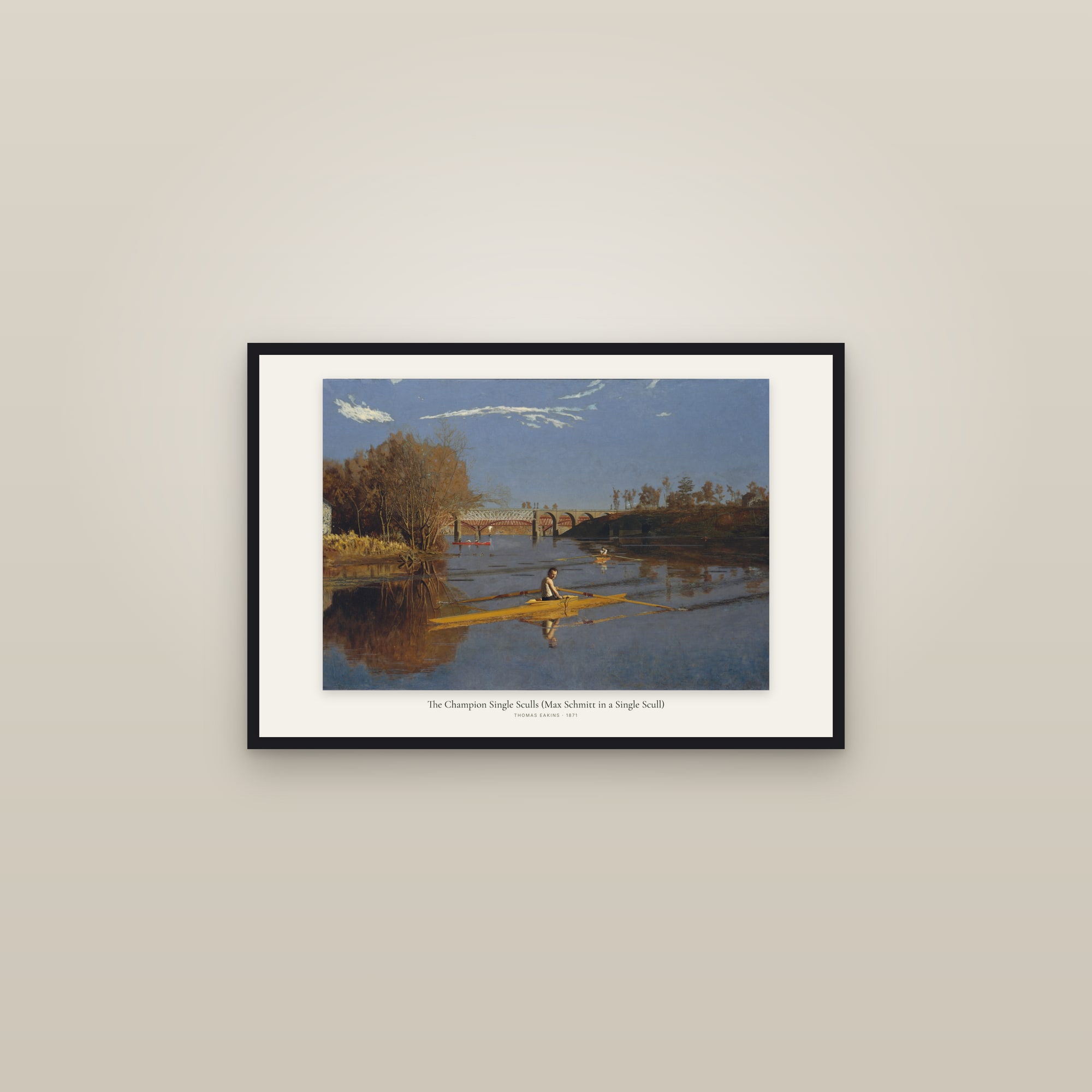 The Champion Single Sculls (Max Schmitt in a Single Scull) — framed in a gallery setting