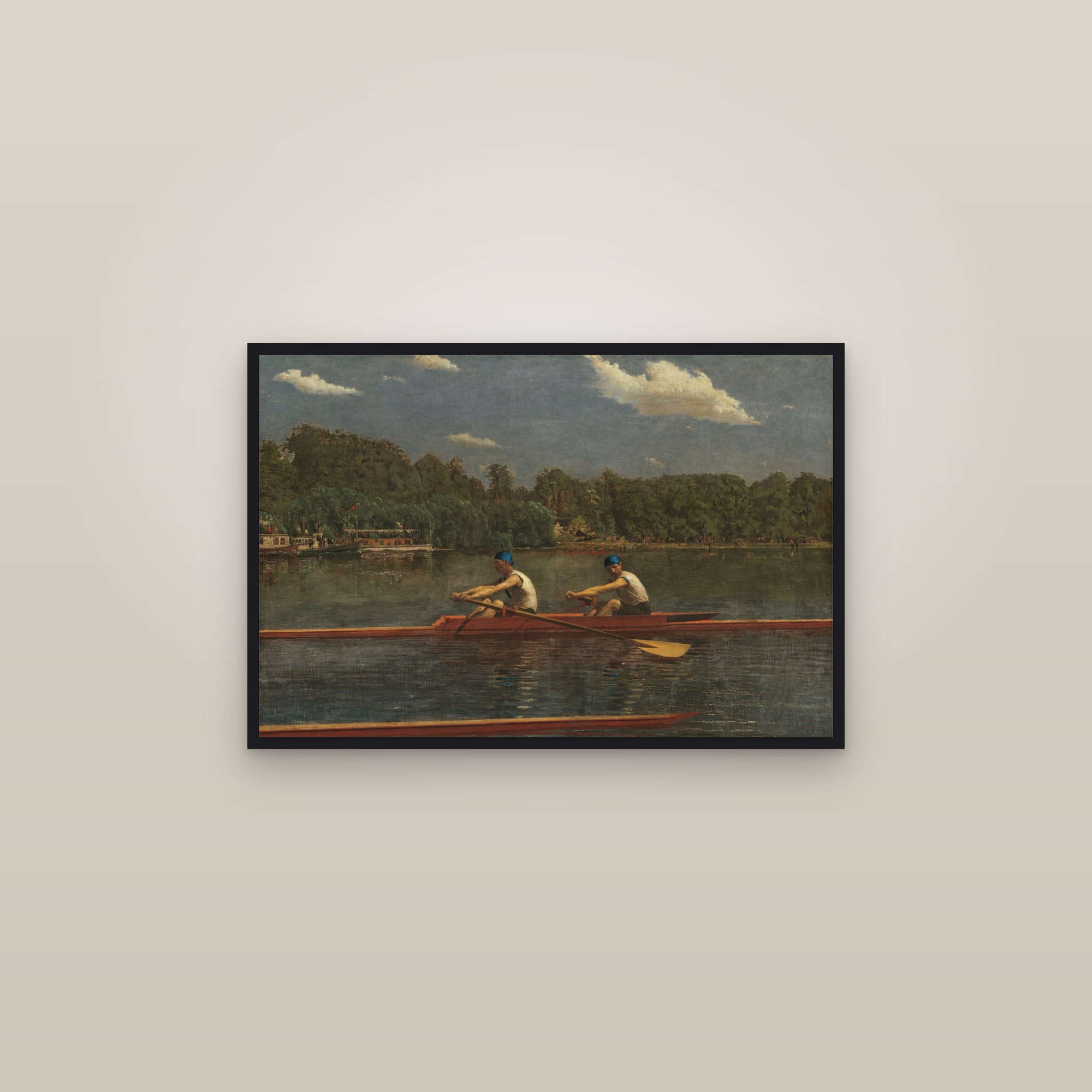 The Biglin Brothers Racing (Full) — Full-Bleed Edition — framed in a gallery setting