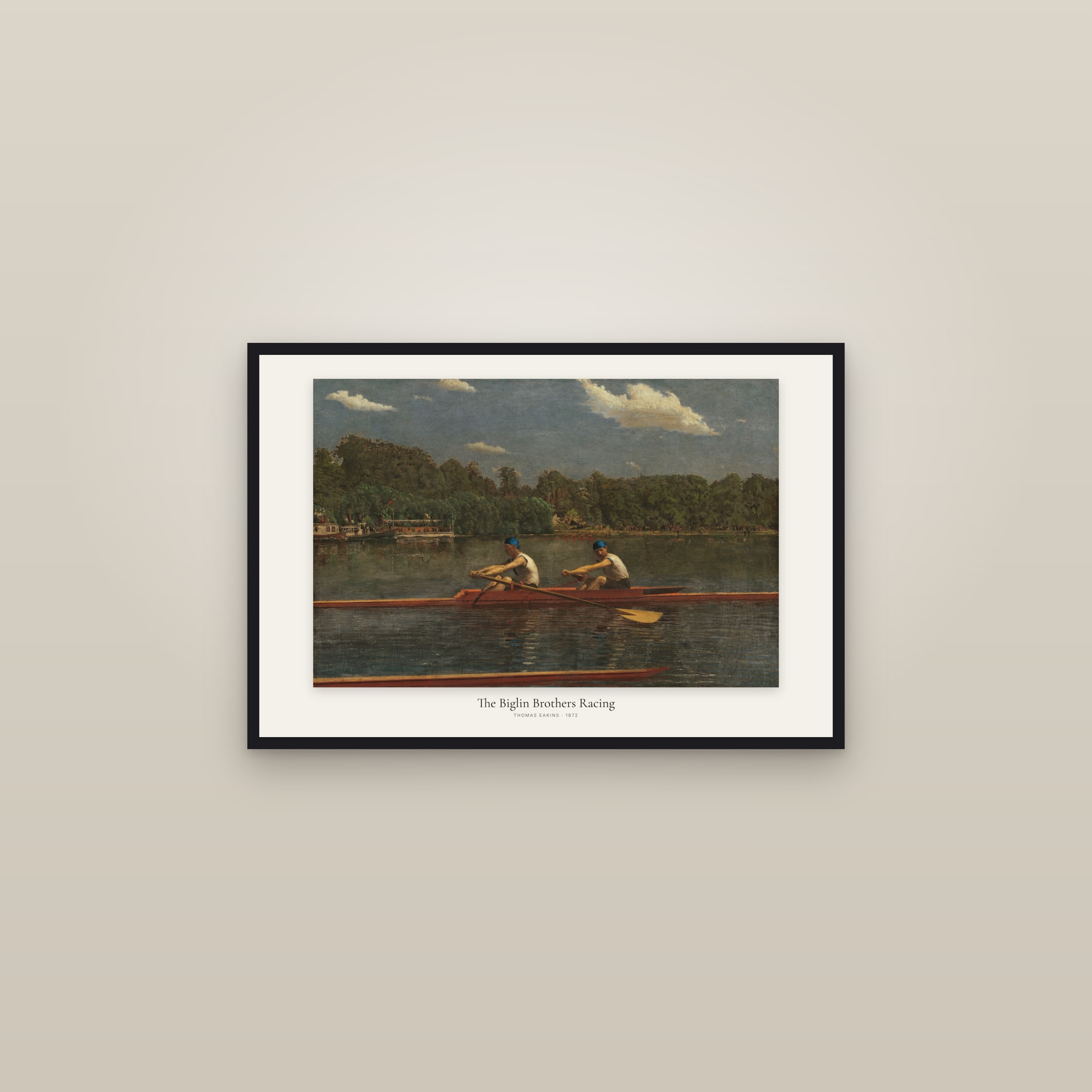 The Biglin Brothers Racing — framed in a gallery setting