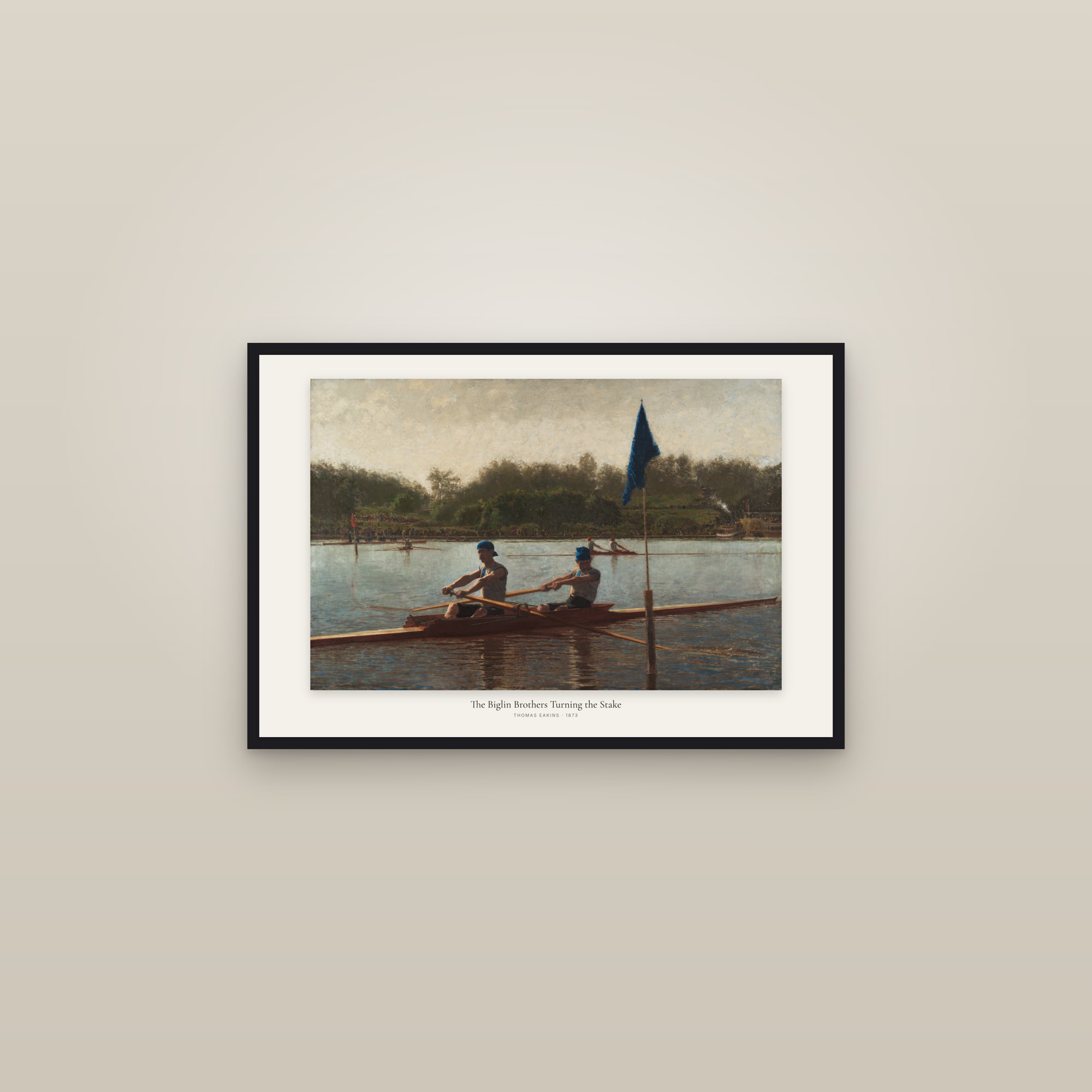 The Biglin Brothers Turning the Stake — framed in a gallery setting