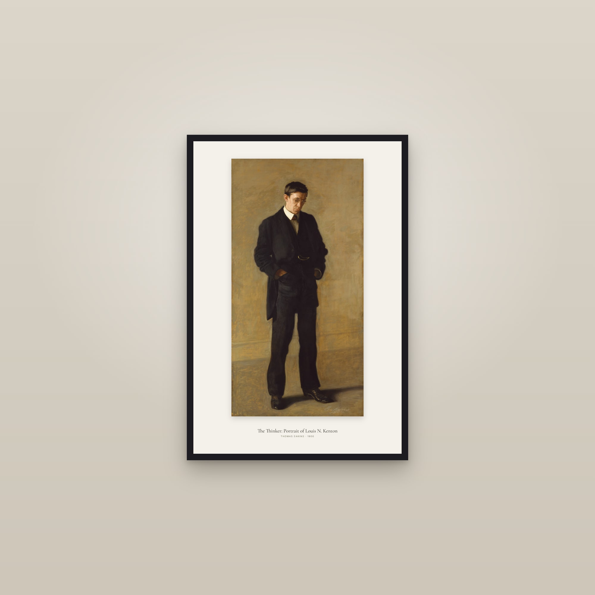 The Thinker: Portrait of Louis N. Kenton — framed in a gallery setting
