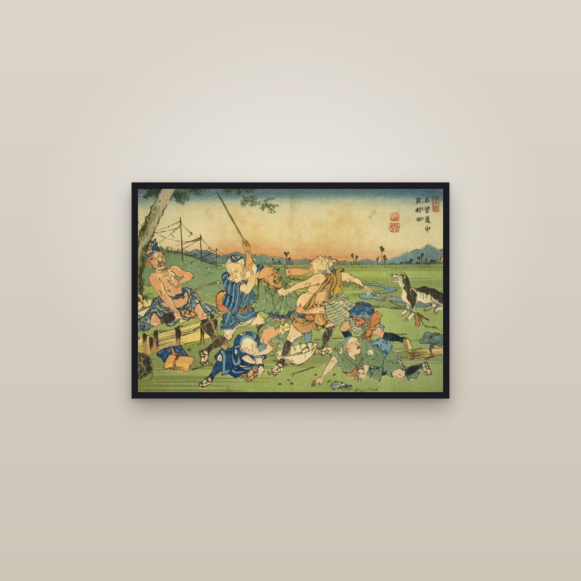 Iwamurada: Blind Men Brawling (Full) — Full-Bleed Edition — framed in a gallery setting