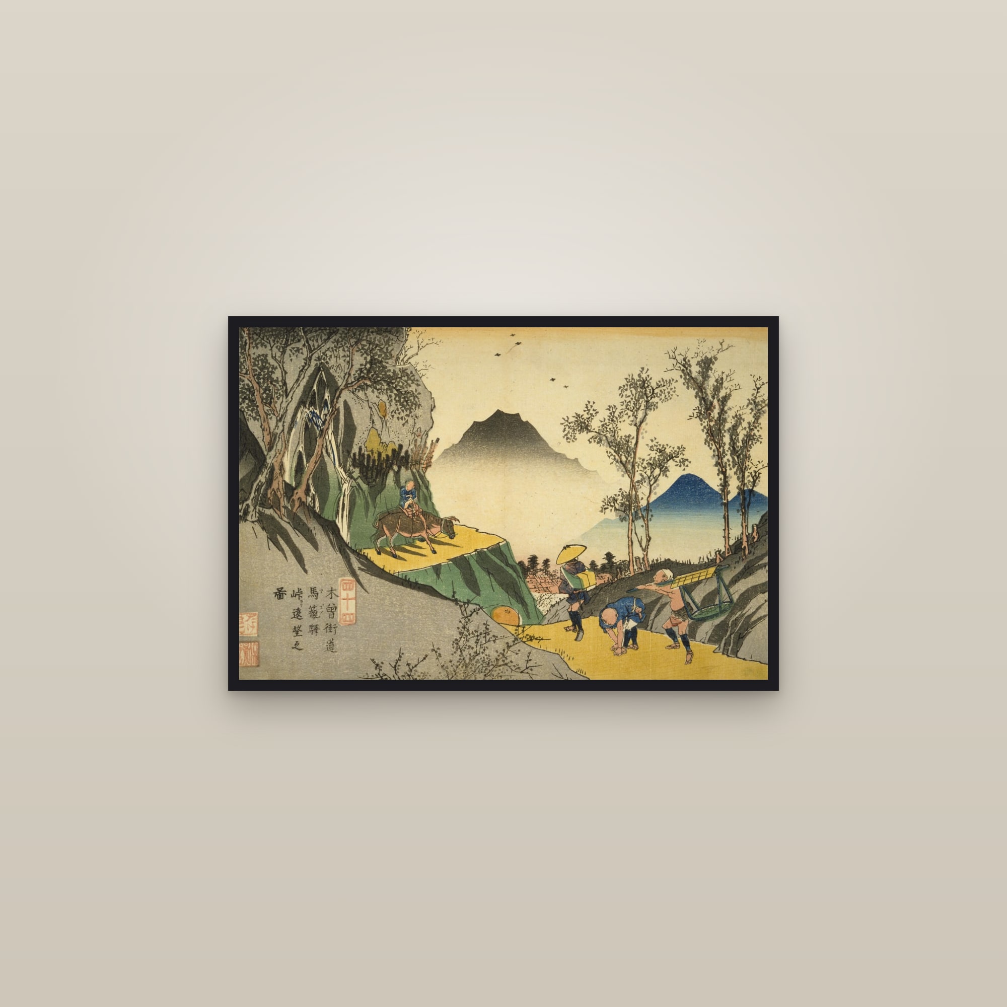 Magome: Distant View from the Pass (Full) — Full-Bleed Edition — framed in a gallery setting