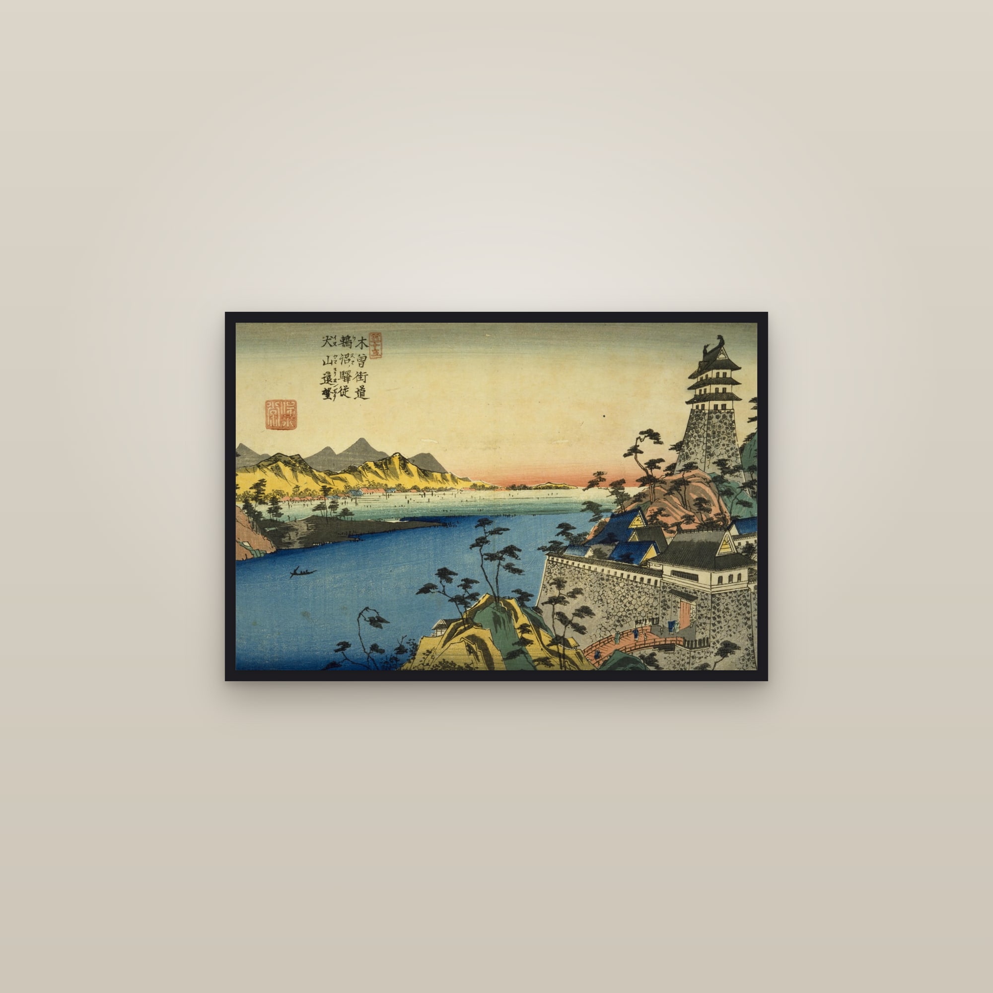 Unuma: Distant View of Inuyama Castle (Full) — Full-Bleed Edition — framed in a gallery setting