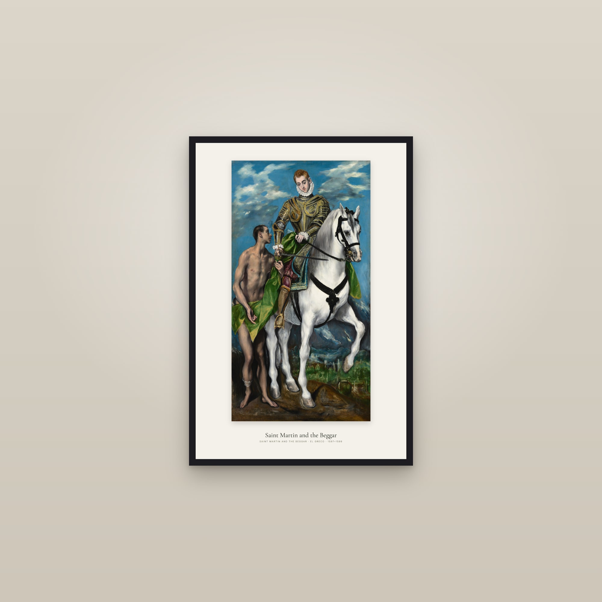Saint Martin and the Beggar — framed in a gallery setting