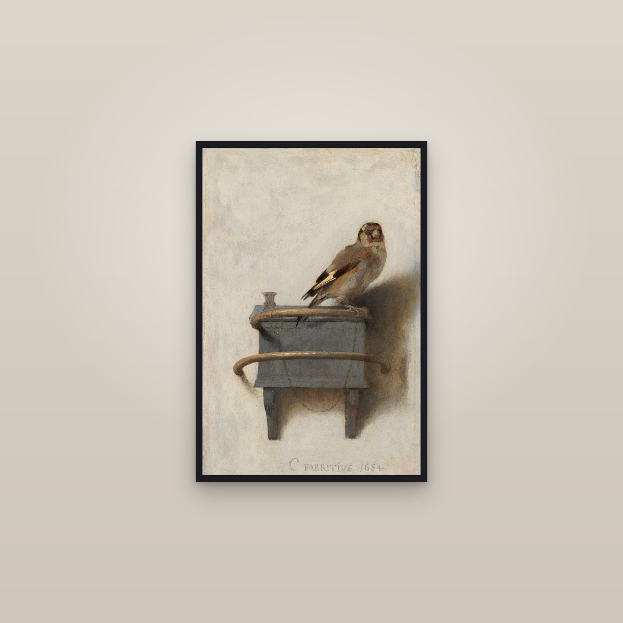 The Goldfinch (Full) — Full-Bleed Edition — framed in a gallery setting