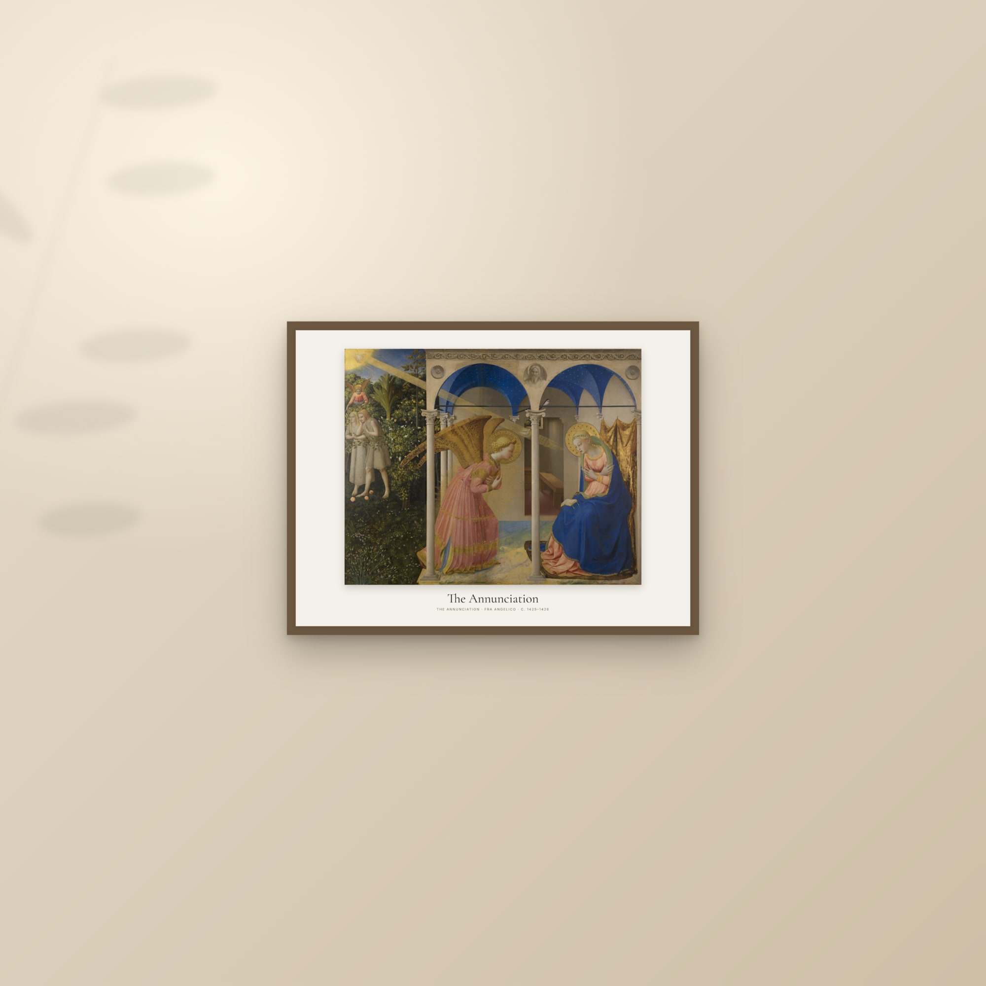 The Annunciation (Fra Angelico) — framed and styled on a sunlit wall