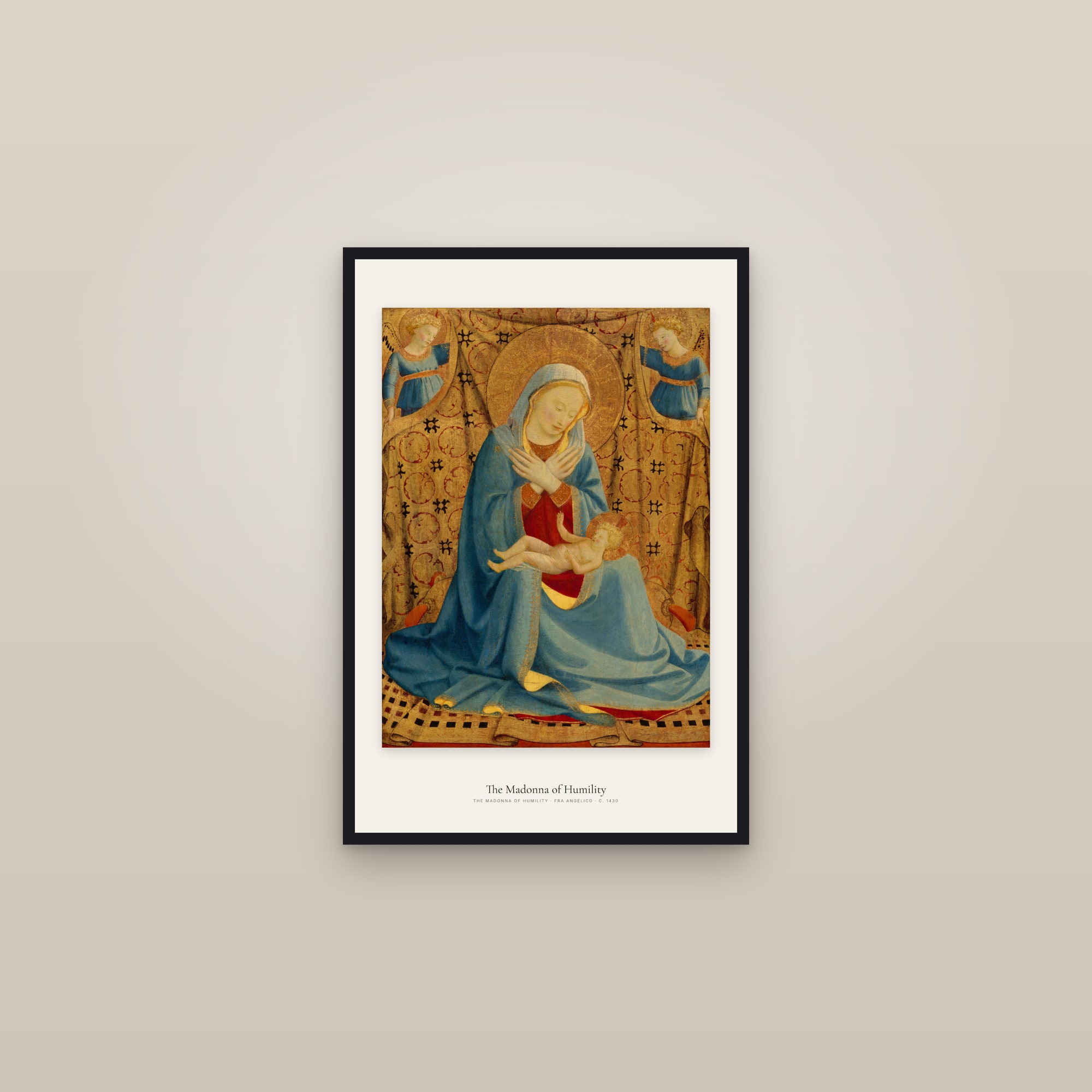 The Madonna of Humility — framed in a gallery setting
