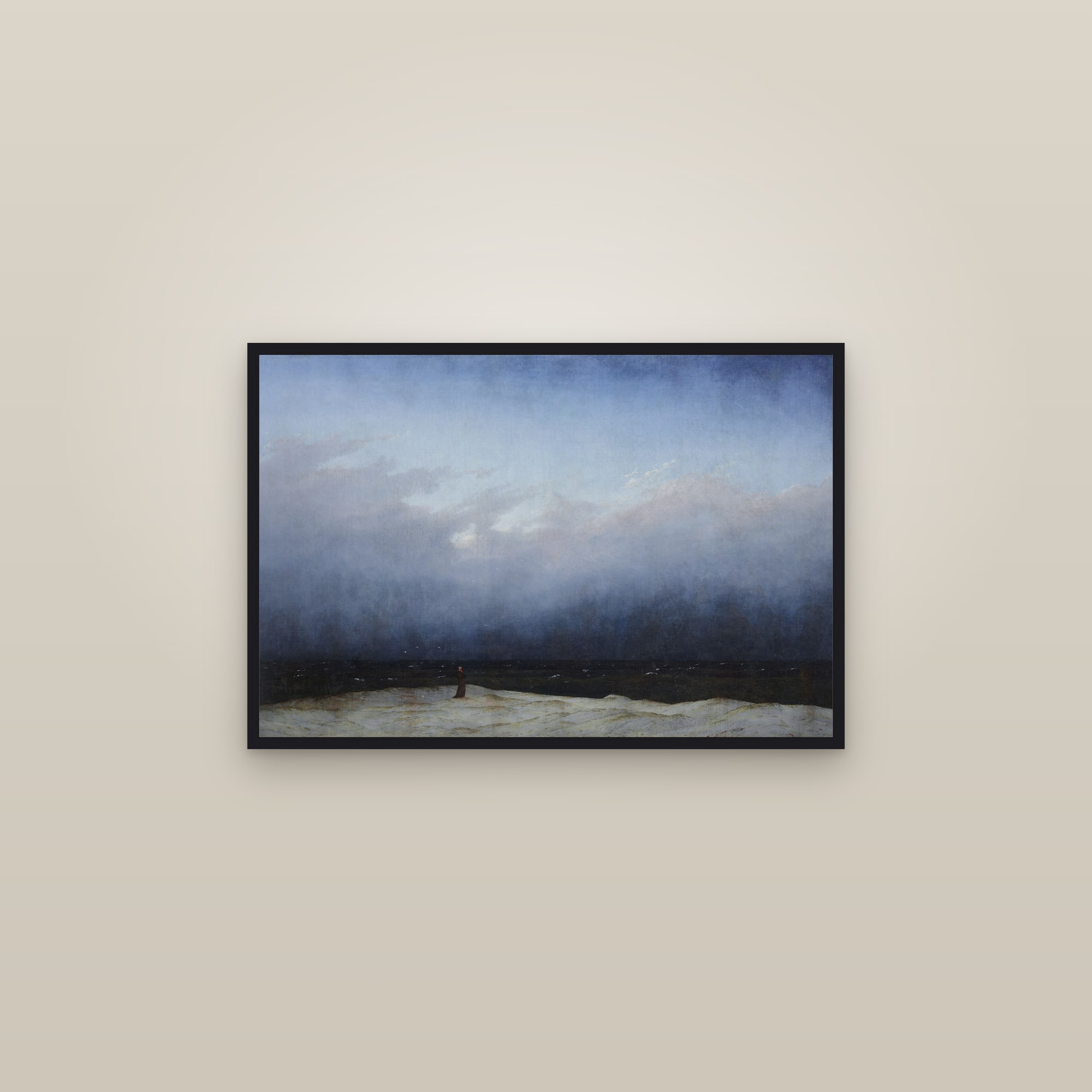Monk by the Sea (Full) — Full-Bleed Edition — framed in a gallery setting