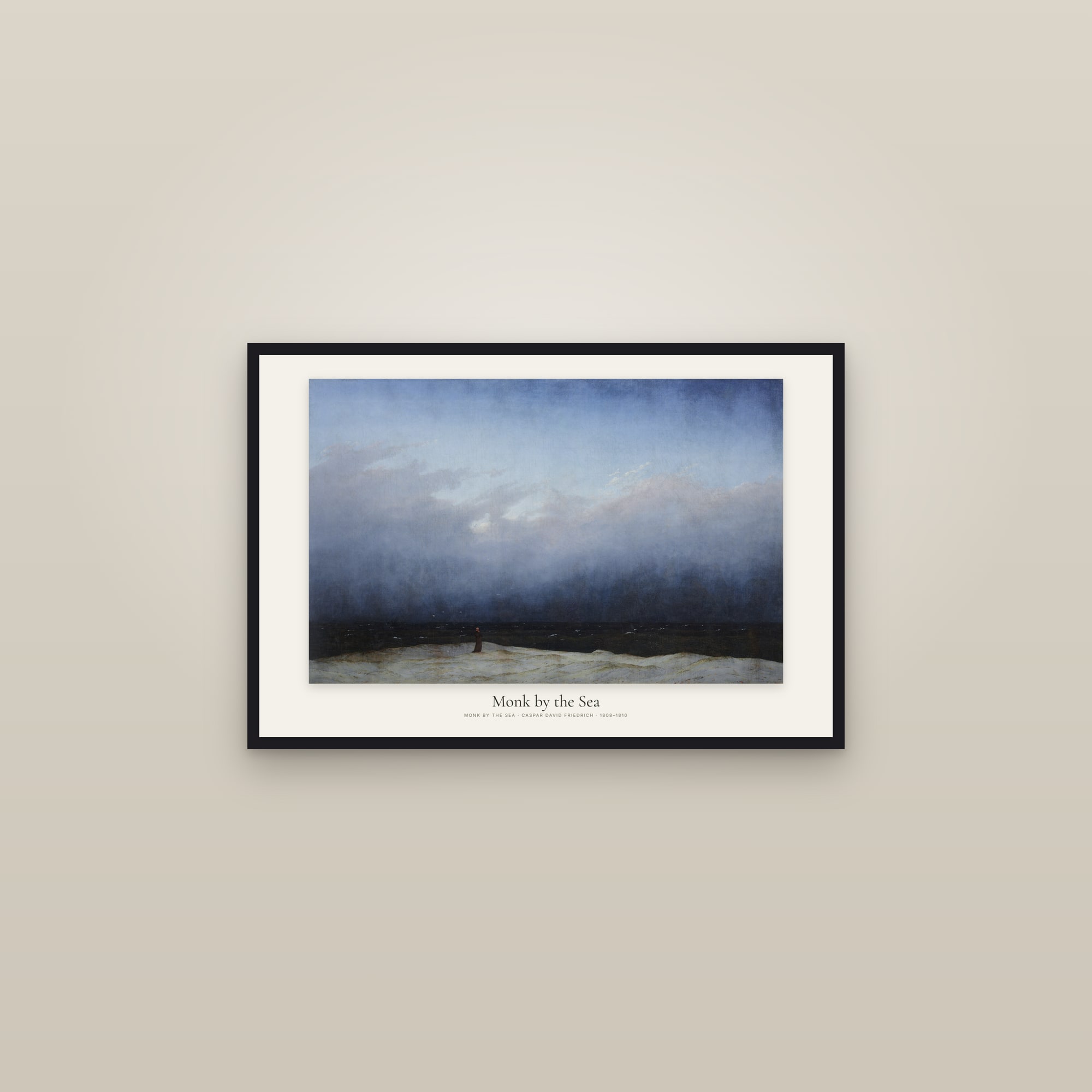 Monk by the Sea — framed in a gallery setting