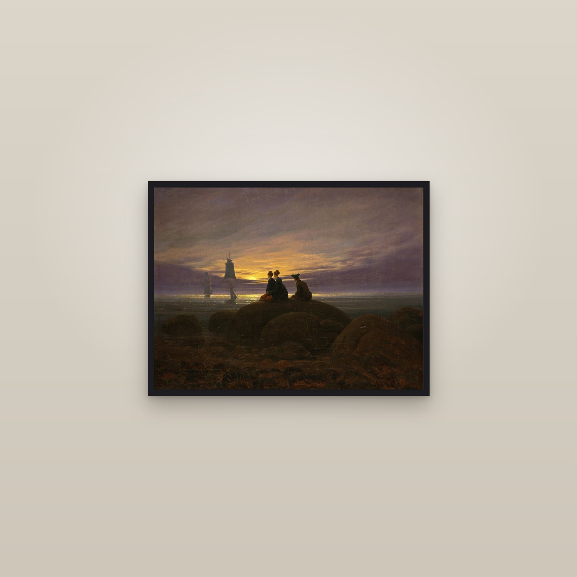 Moonrise over the Sea (Full) — Full-Bleed Edition — framed in a gallery setting