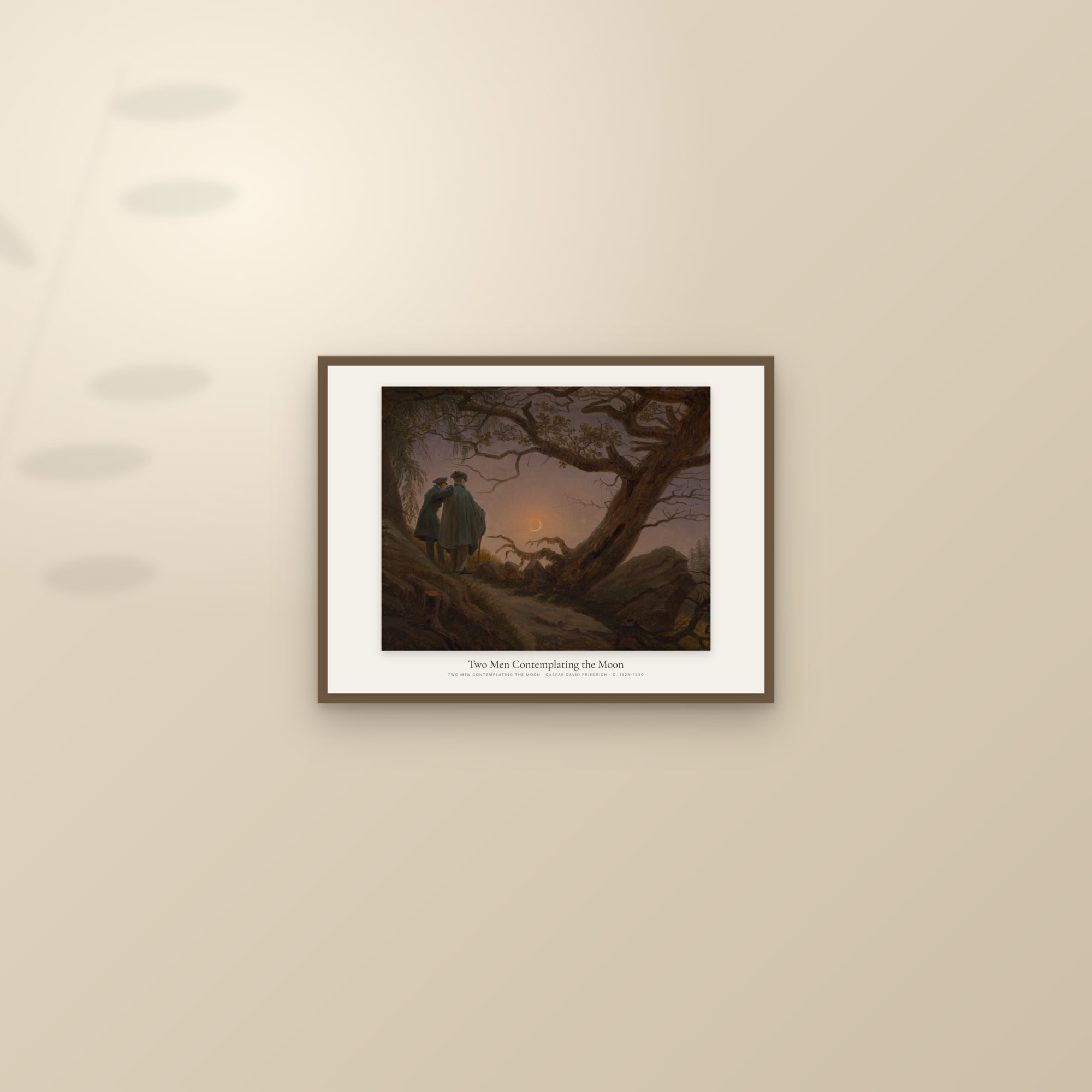 Two Men Contemplating the Moon — framed and styled on a sunlit wall