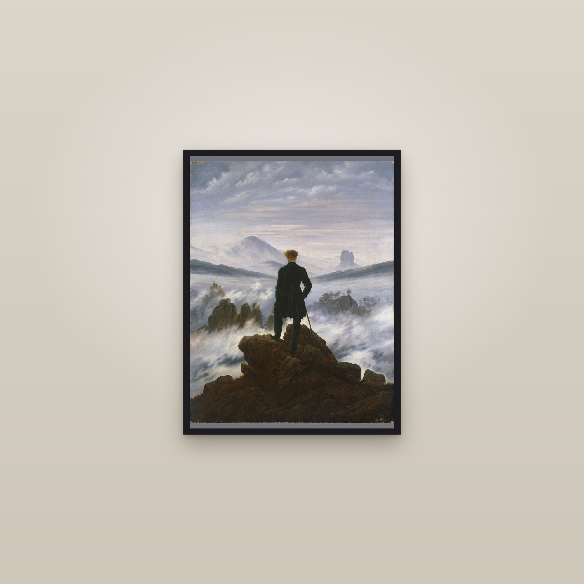 Wanderer above the Sea of Fog (Full) — Full-Bleed Edition — framed in a gallery setting