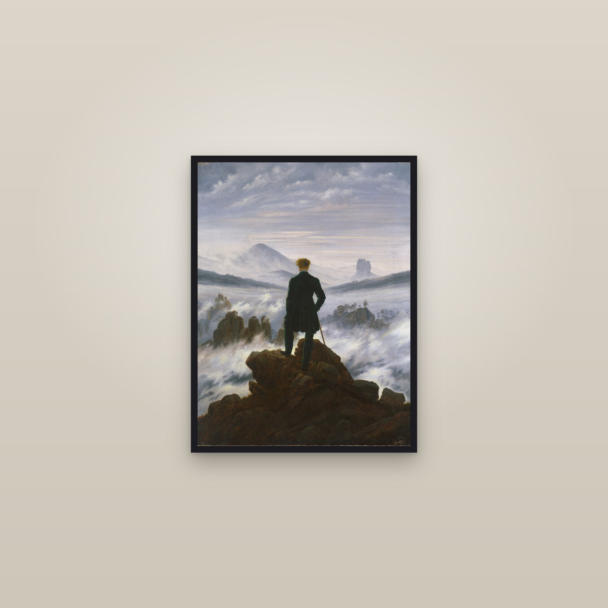 Wanderer above the Sea of Fog (Full) — Full-Bleed Edition — framed in a gallery setting