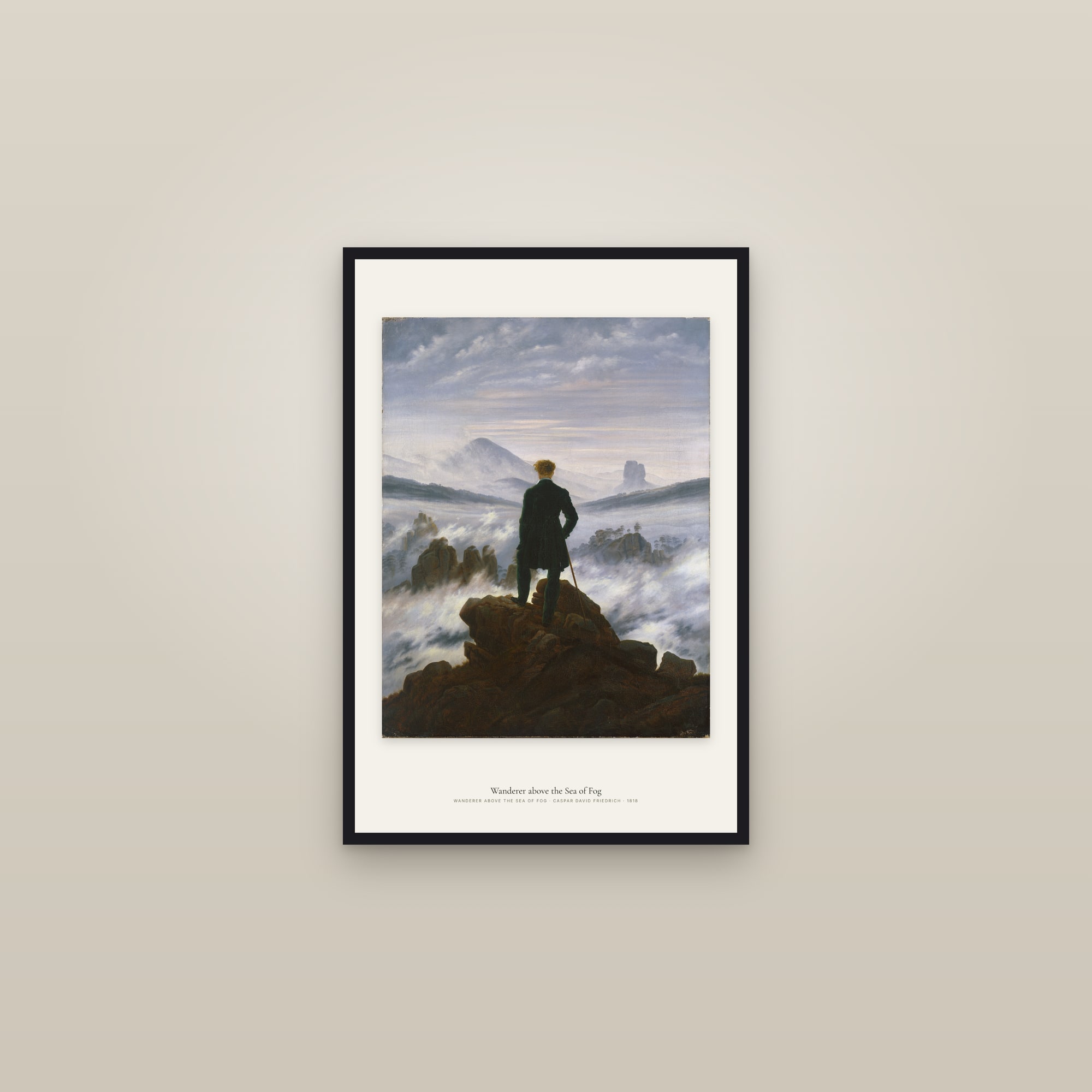 Wanderer above the Sea of Fog — framed in a gallery setting