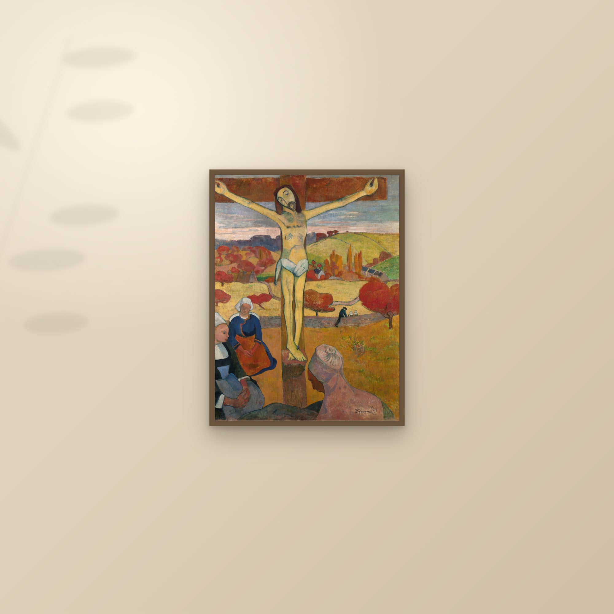 The Yellow Christ (Full) — Full-Bleed Edition — framed and styled on a sunlit wall
