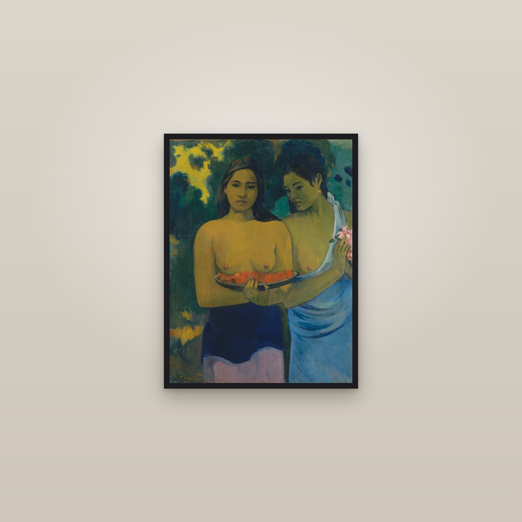 Two Tahitian Women (Full) — Full-Bleed Edition — framed in a gallery setting