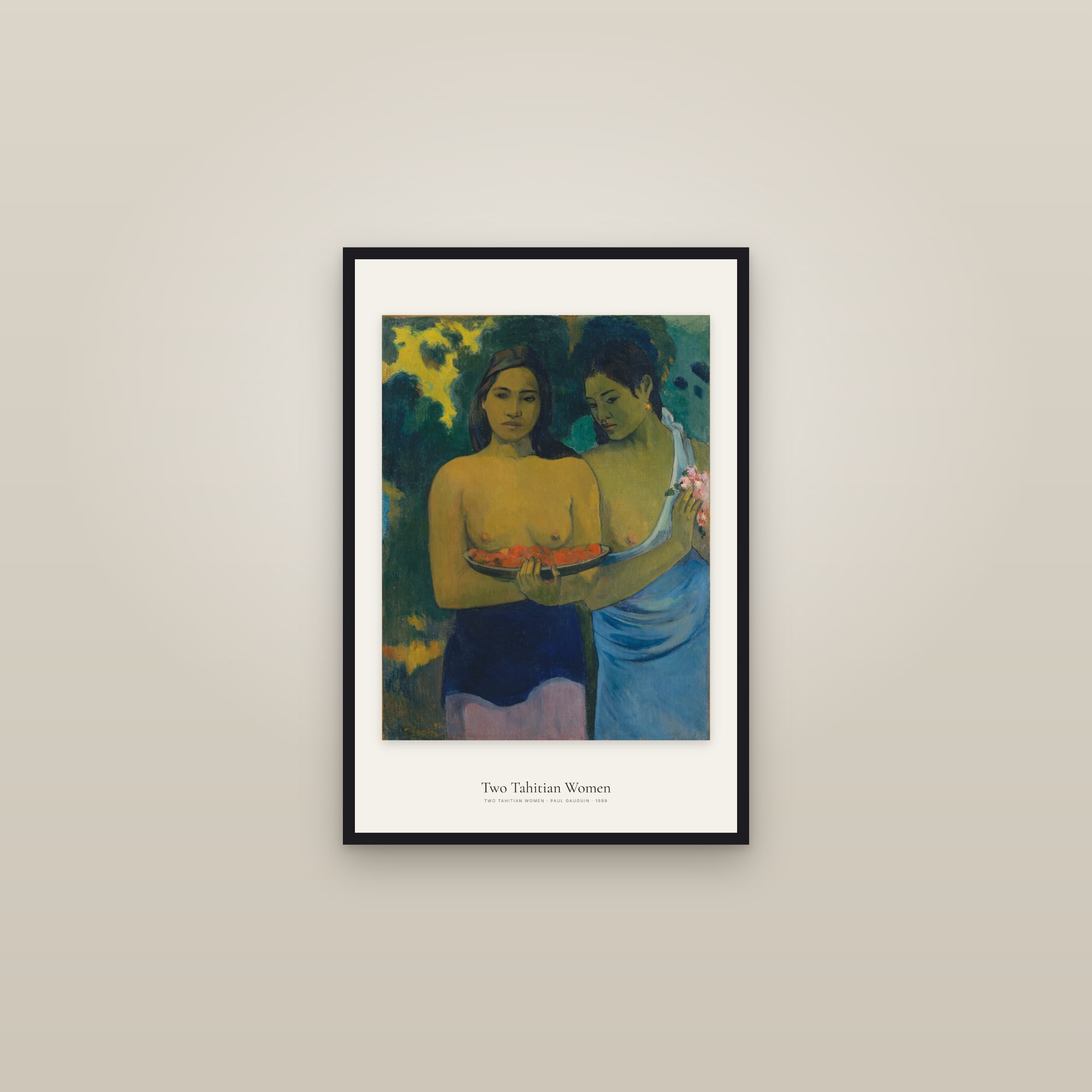 Two Tahitian Women — framed in a gallery setting