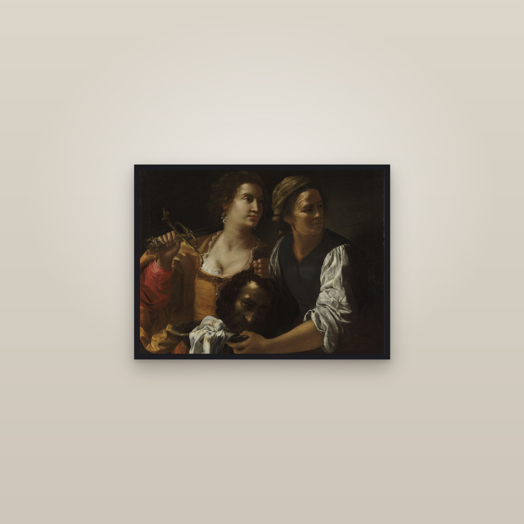 Judith and her Maidservant with the Head of Holofernes (Full) — Full-Bleed Edition — framed in a gallery setting