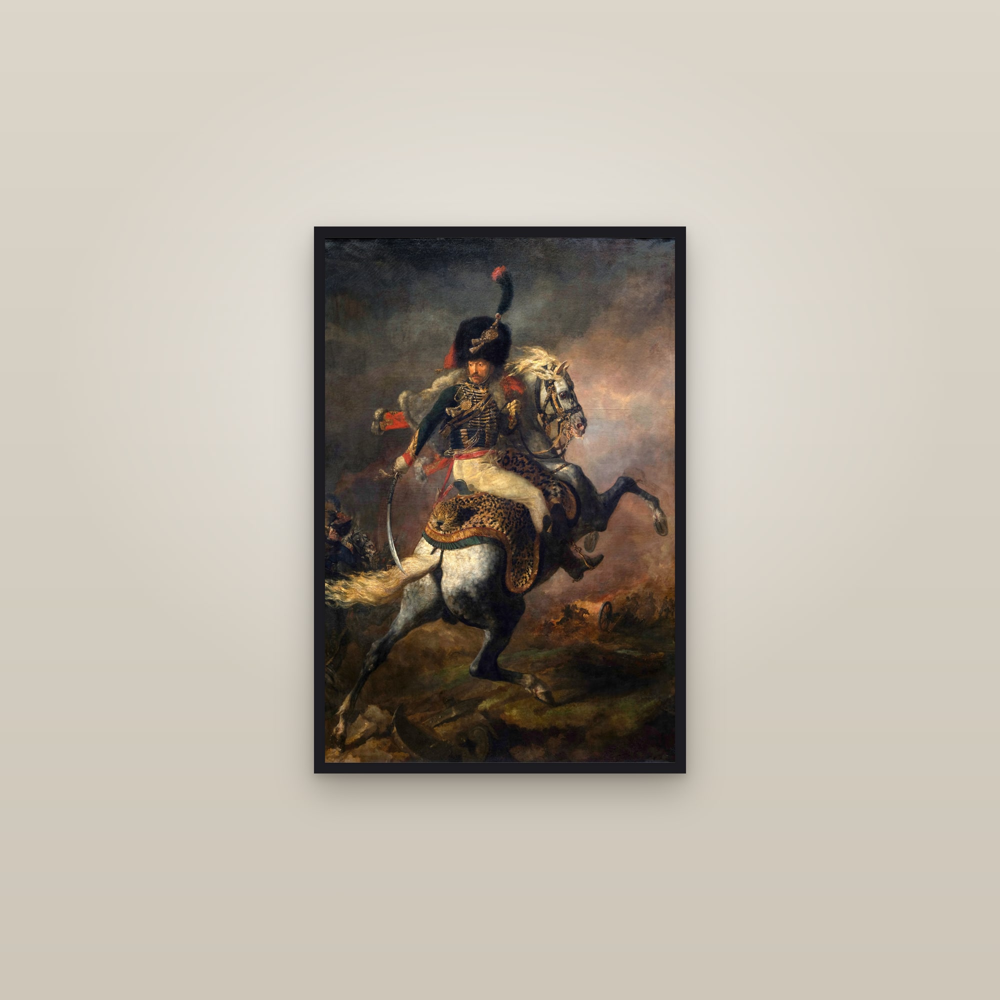 The Charging Chasseur (An Officer of the Imperial Horse Guards Charging) (Full) — Full-Bleed Edition — framed in a gallery setting