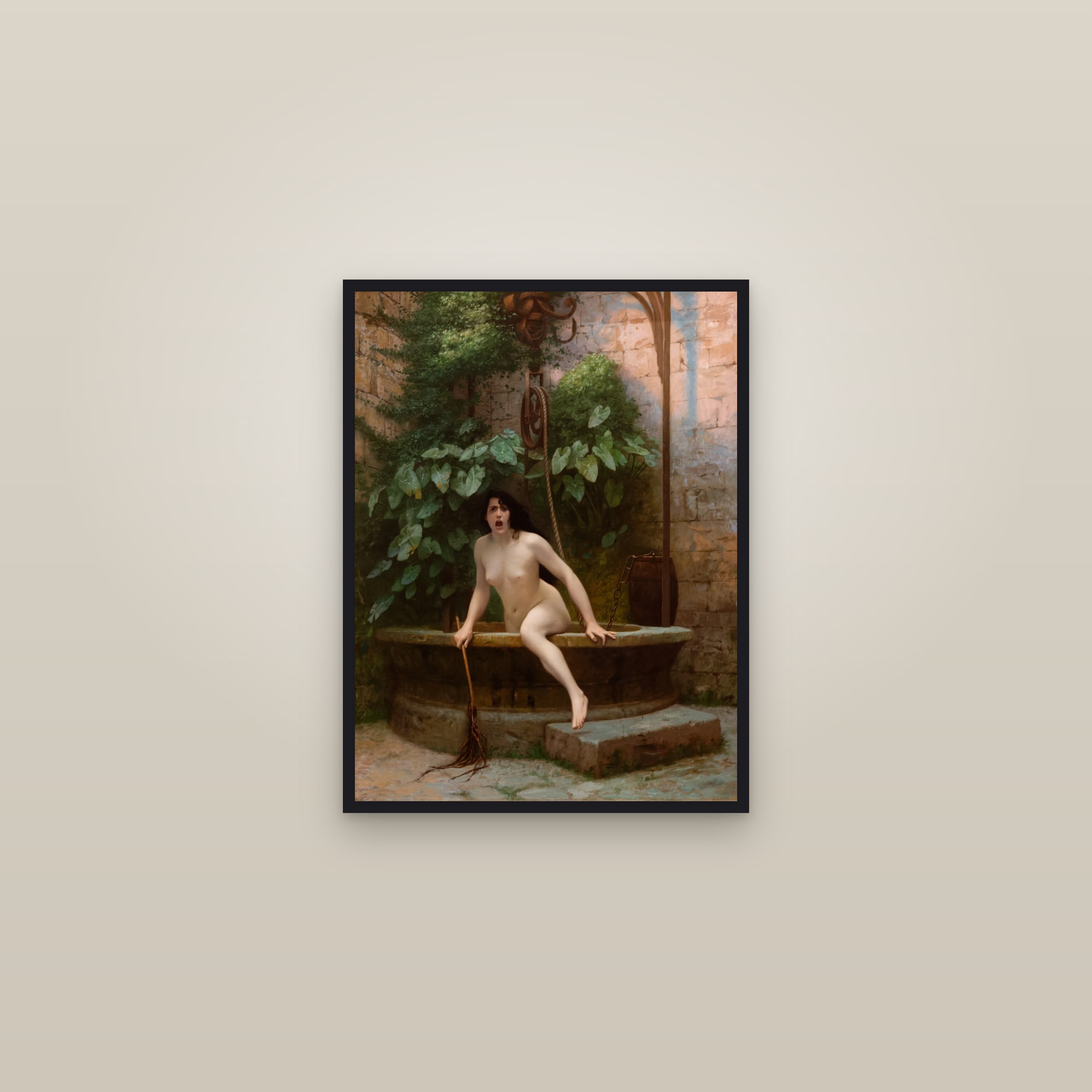 Truth Coming Out of Her Well (Full) — Full-Bleed Edition — framed in a gallery setting