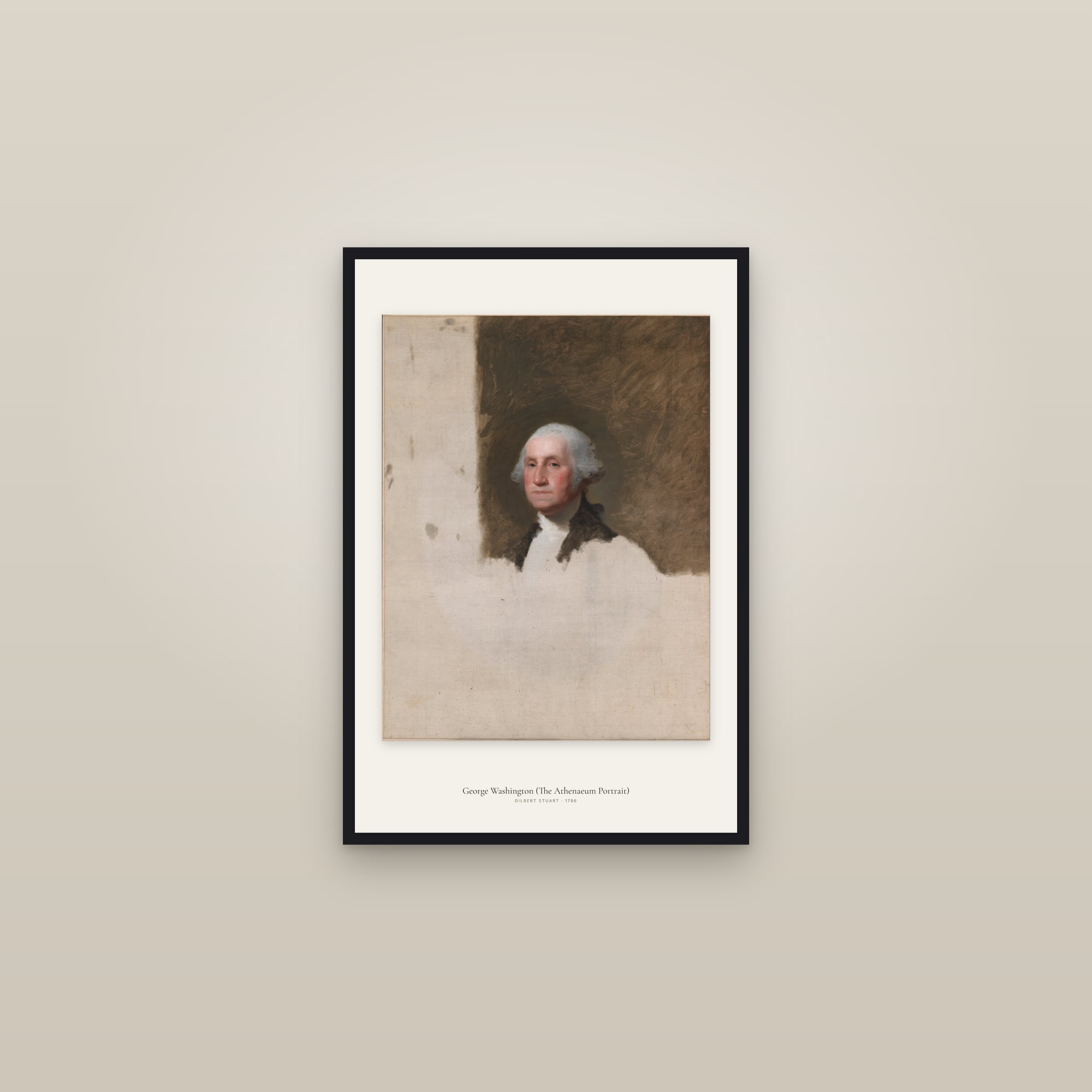 George Washington (The Athenaeum Portrait) — framed in a gallery setting