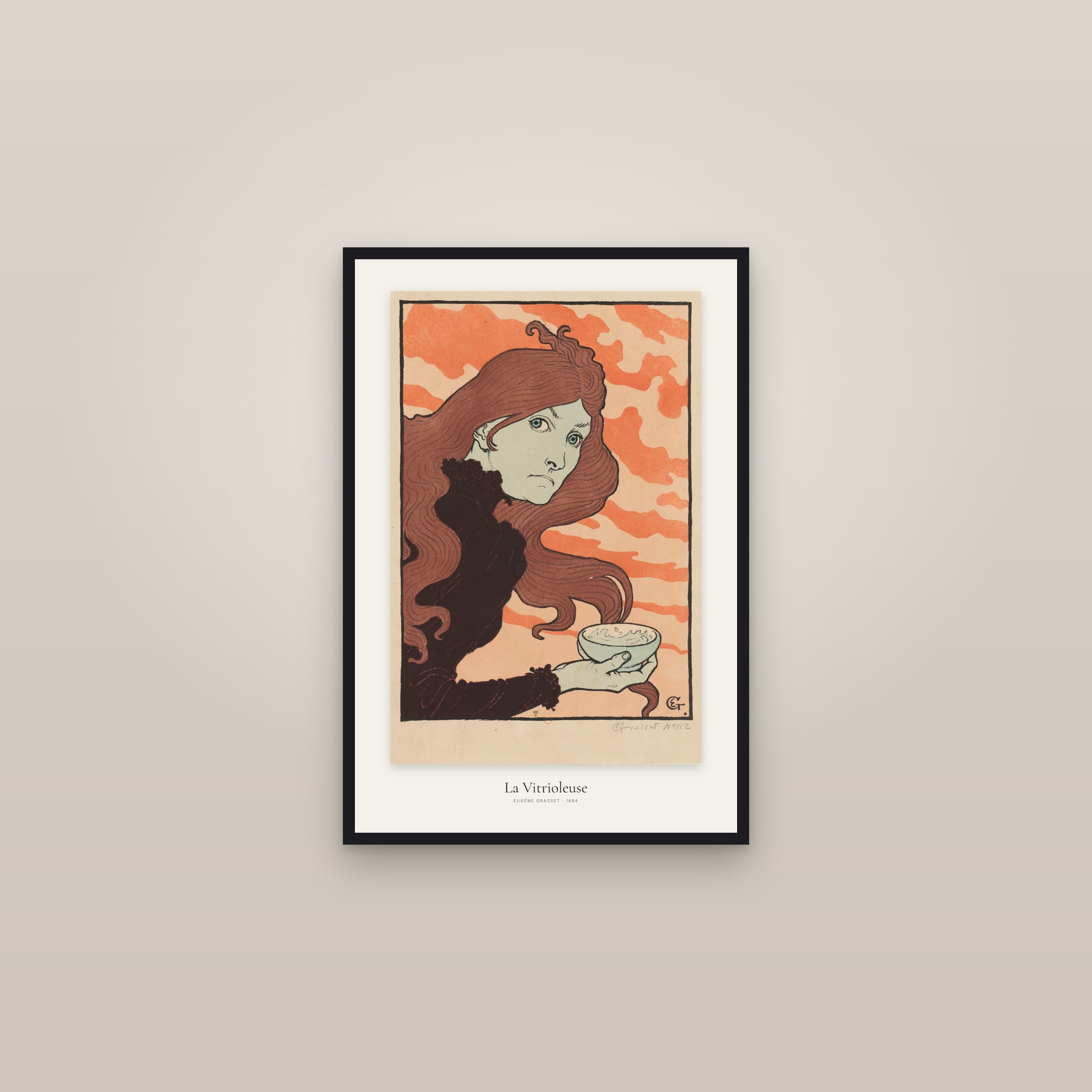 La Vitrioleuse — framed in a gallery setting