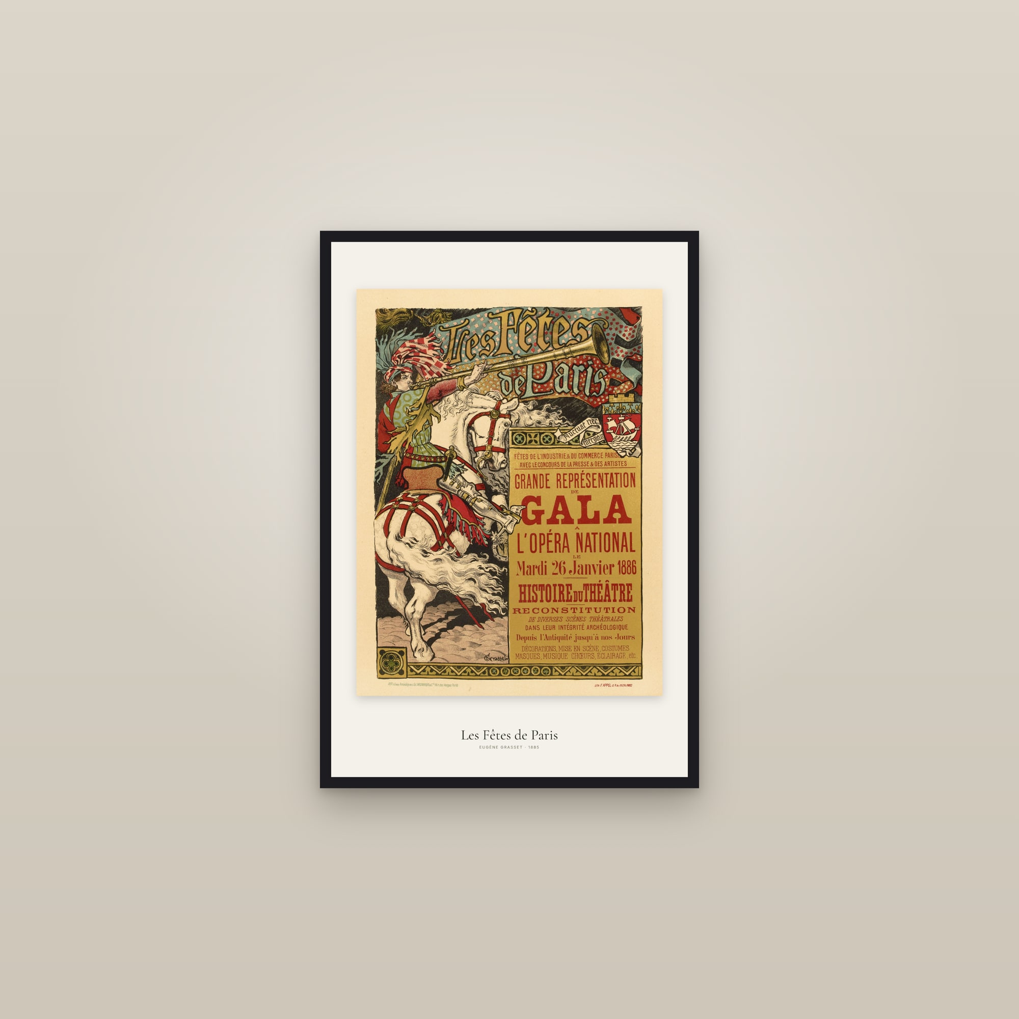 Les Fêtes de Paris — framed in a gallery setting