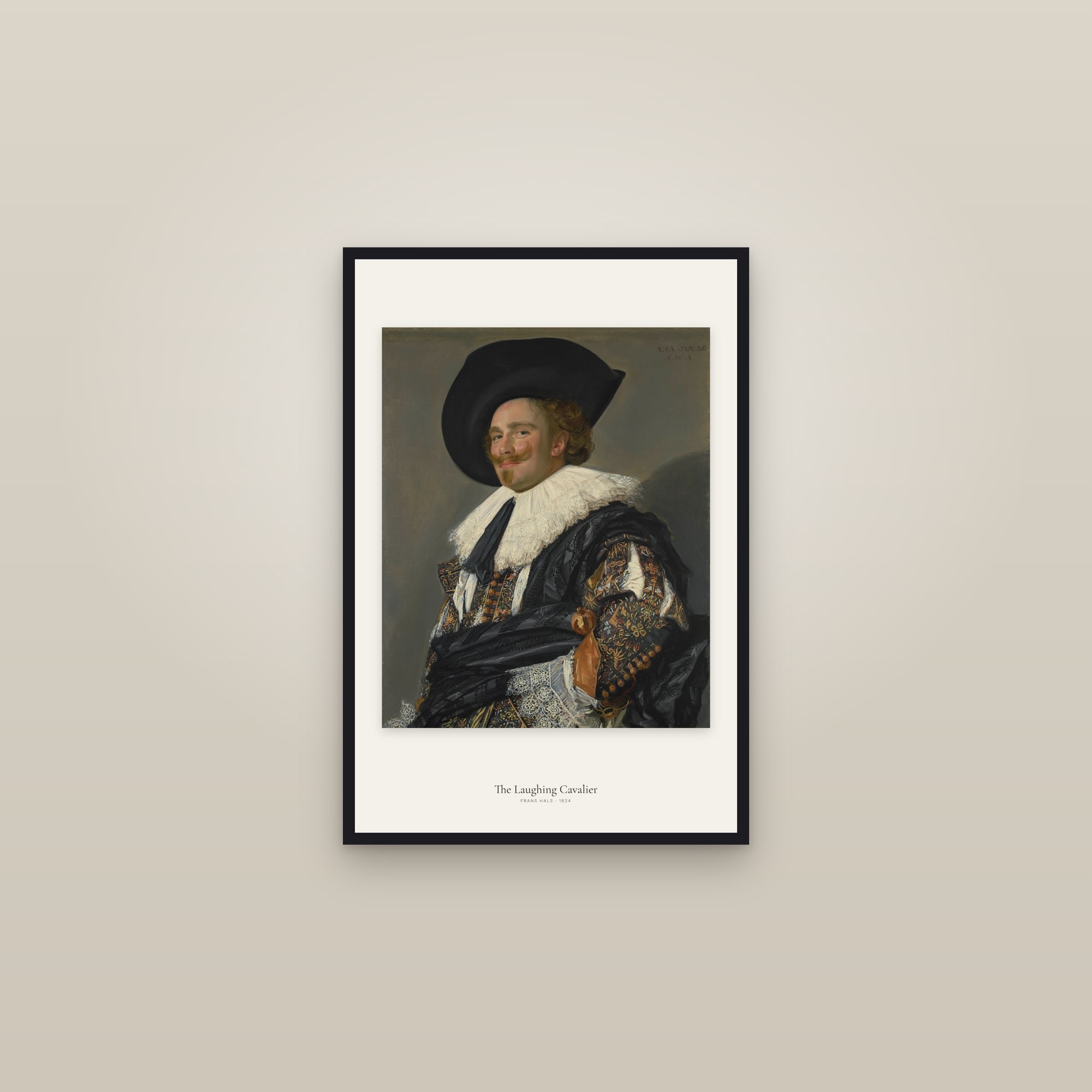 The Laughing Cavalier — framed in a gallery setting
