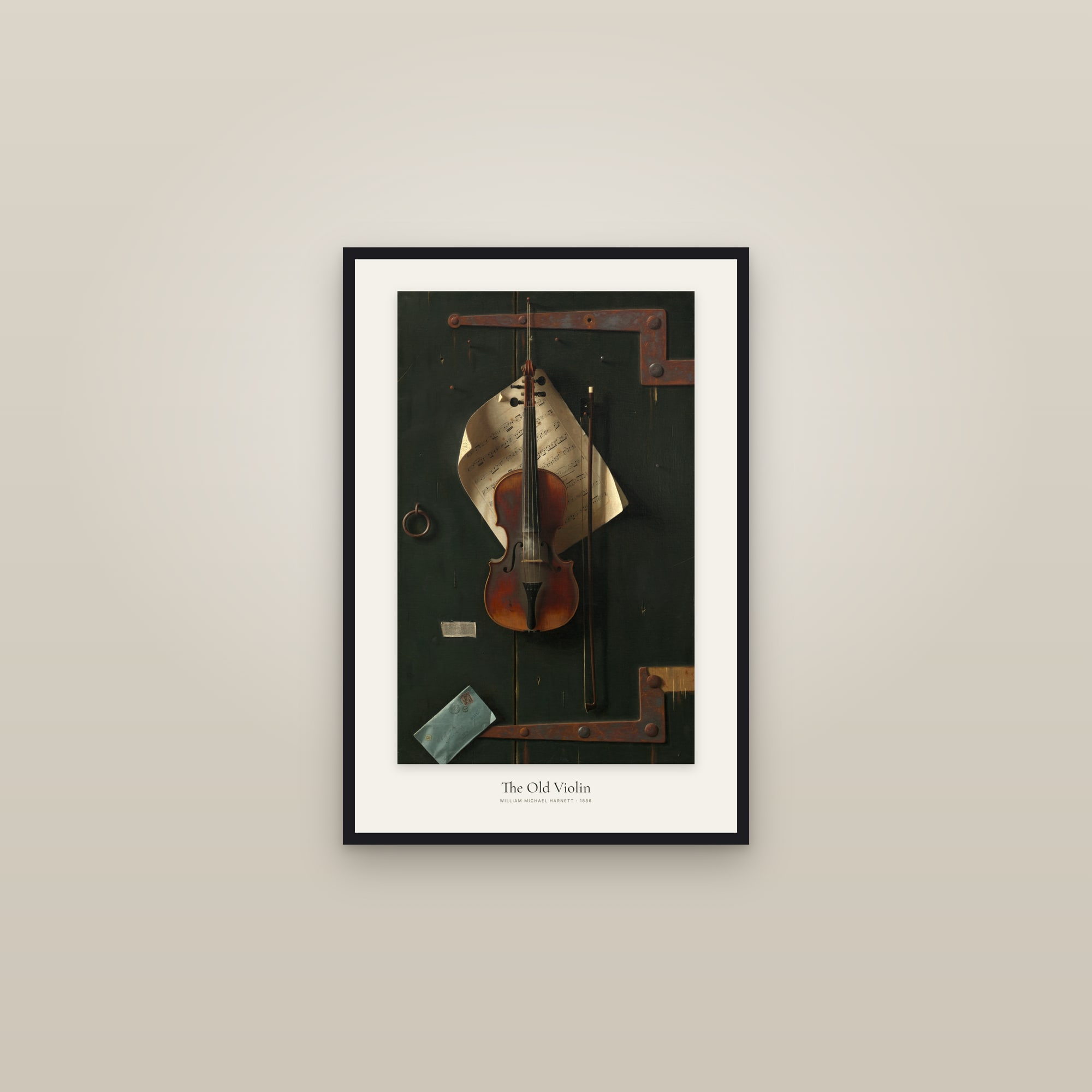 The Old Violin (Harnett) — framed in a gallery setting
