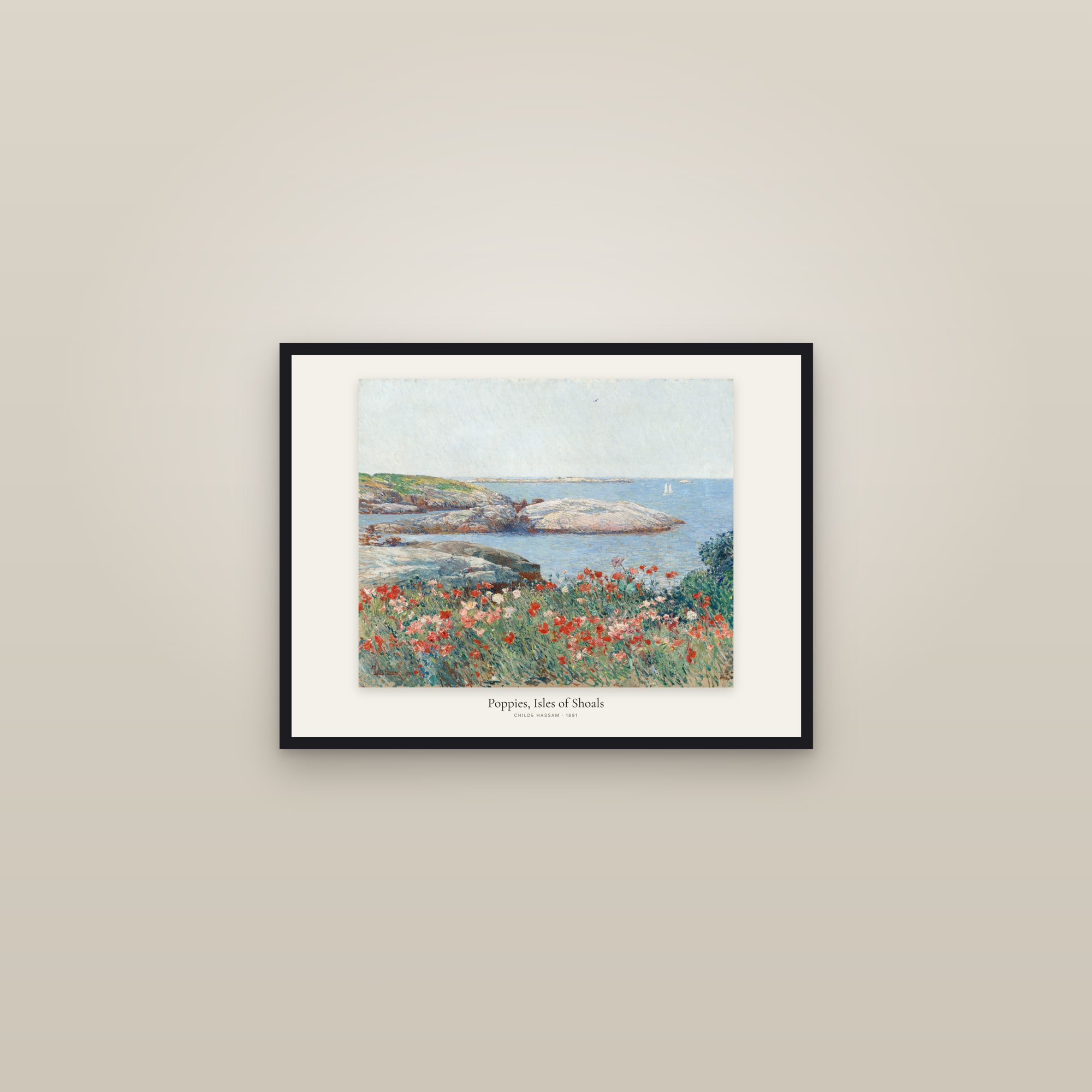 Poppies, Isles of Shoals — framed in a gallery setting