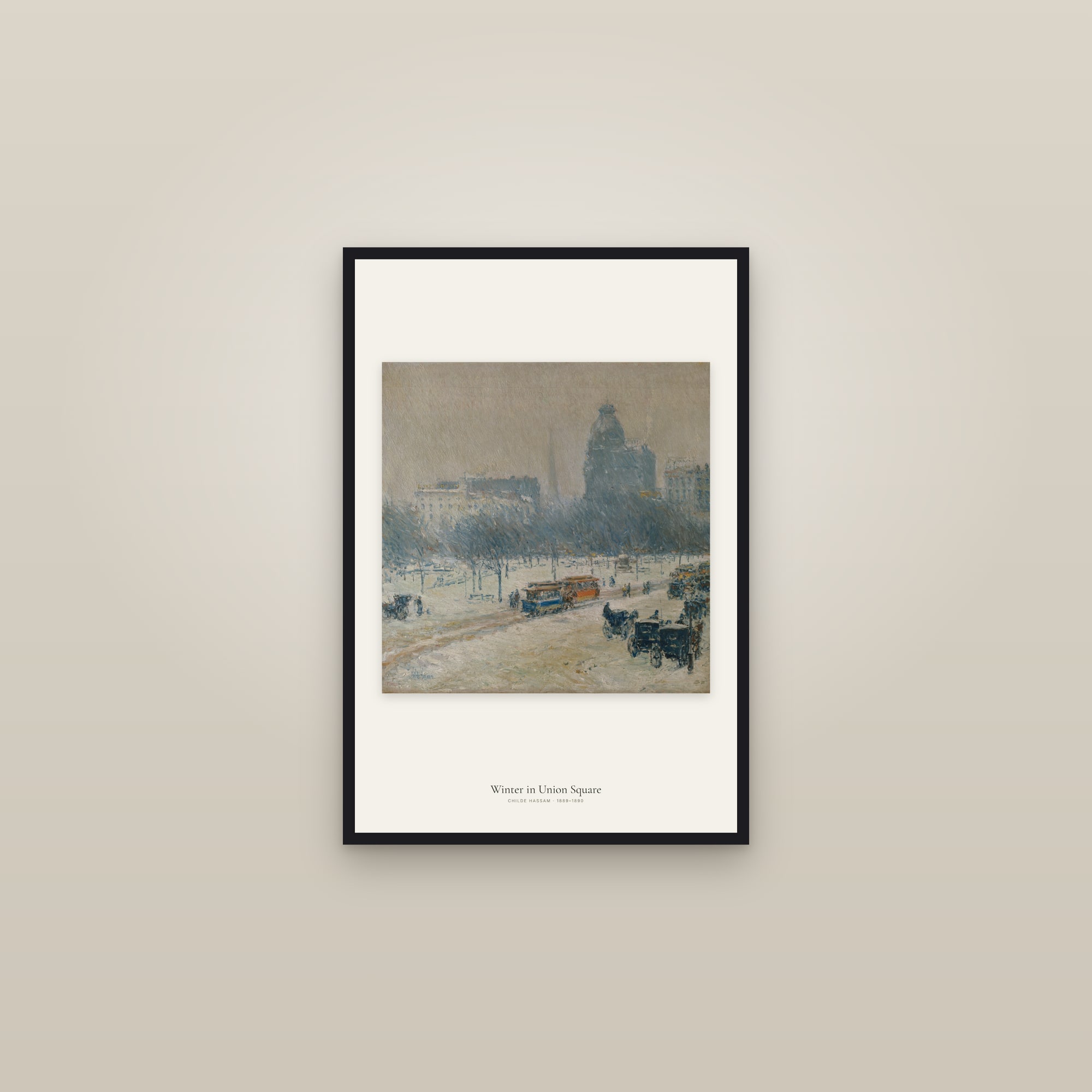 Winter in Union Square — framed in a gallery setting