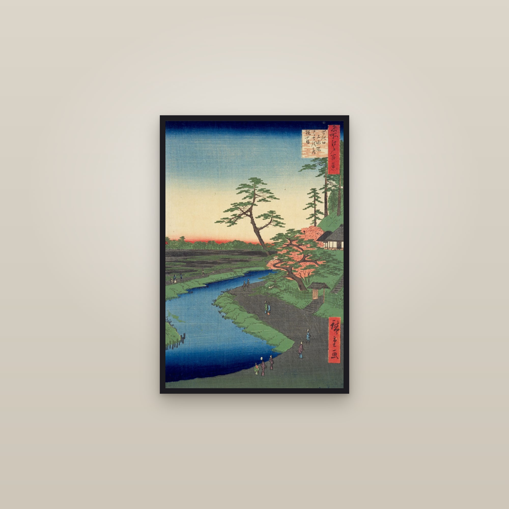 Bashō's Hermitage on Camellia Hill beside the Aqueduct at Sekiguchi (Full) — Full-Bleed Edition — framed in a gallery setting