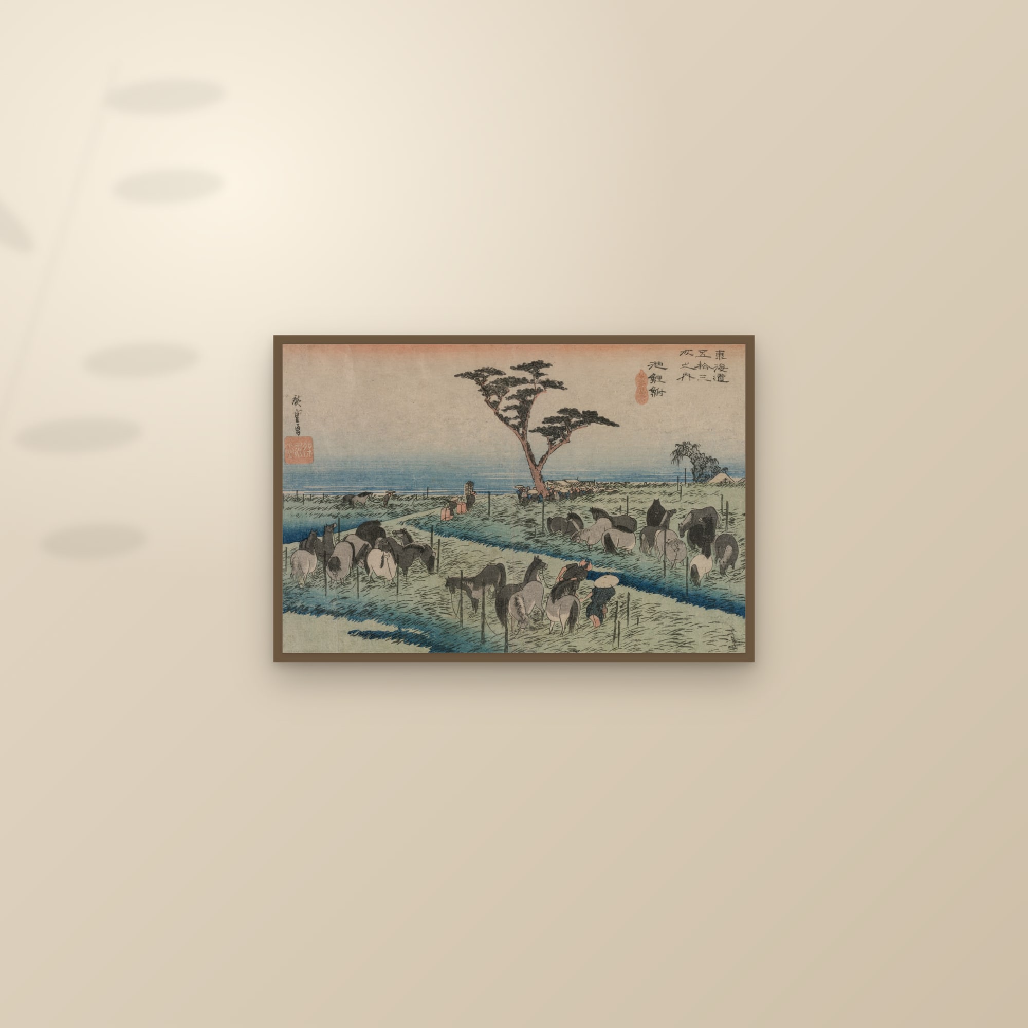 Chiryū: Early Summer Horse Fair (Full) — Full-Bleed Edition — framed and styled on a sunlit wall