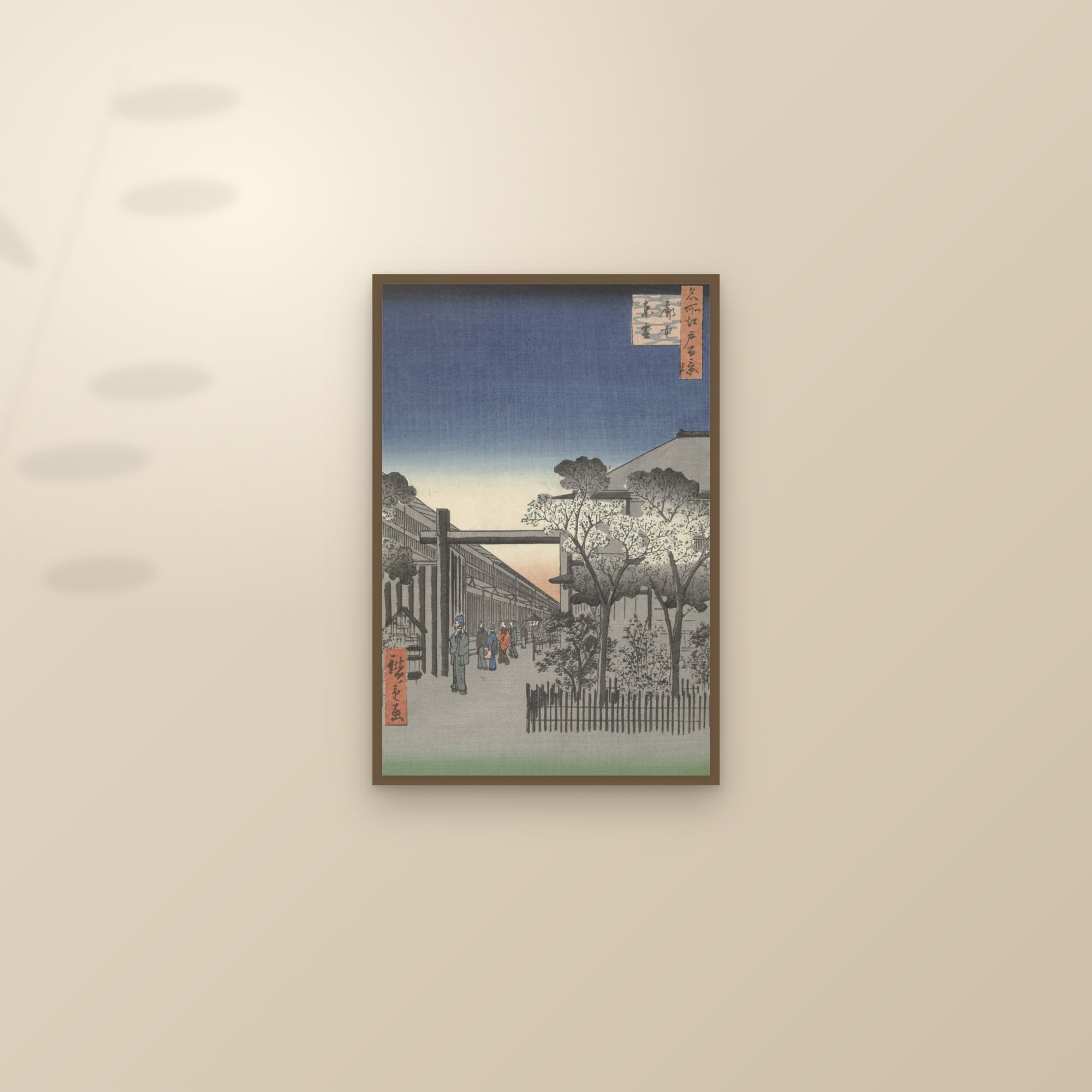 Dawn Inside the Yoshiwara (Full) — Full-Bleed Edition — framed and styled on a sunlit wall
