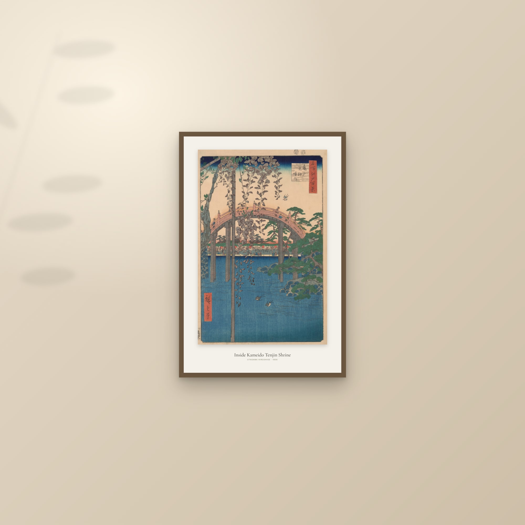 Inside Kameido Tenjin Shrine — framed and styled on a sunlit wall