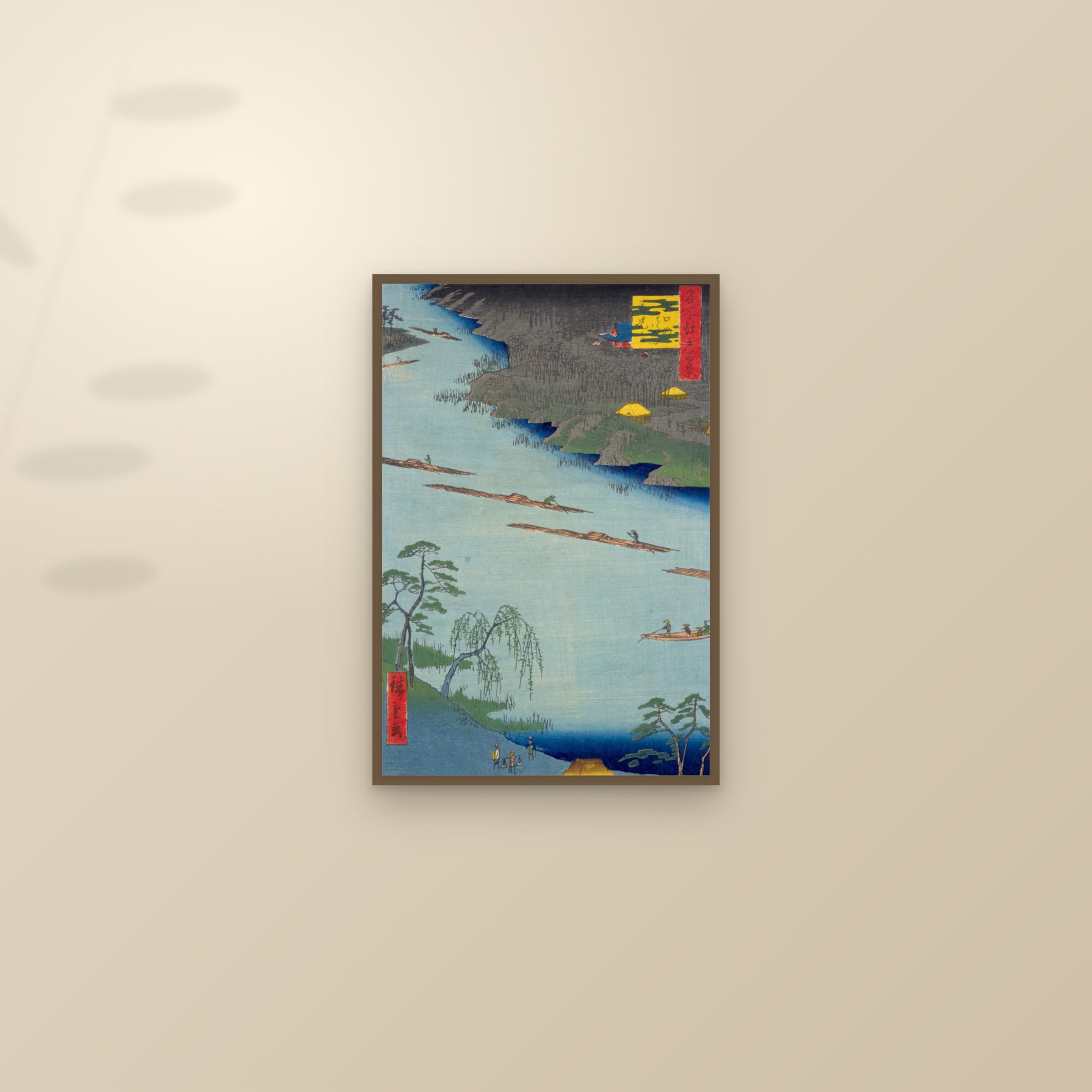 The Kawaguchi Ferry and Zenkōji Temple (Full) — Full-Bleed Edition — framed and styled on a sunlit wall
