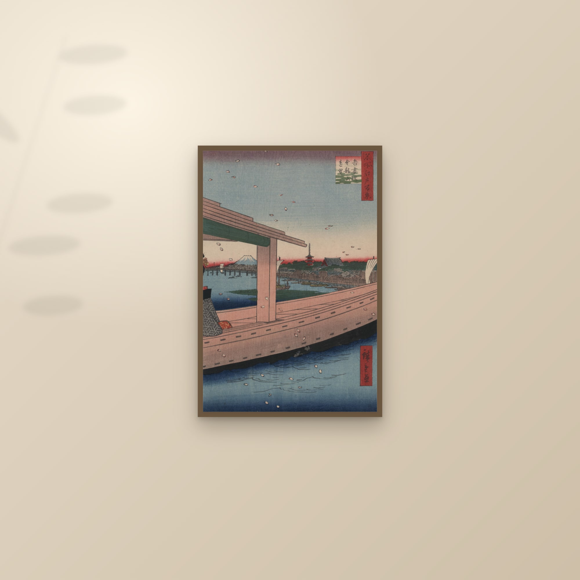 Distant View of Kinryūzan Temple and the Azuma Bridge (Full) — Full-Bleed Edition — framed and styled on a sunlit wall
