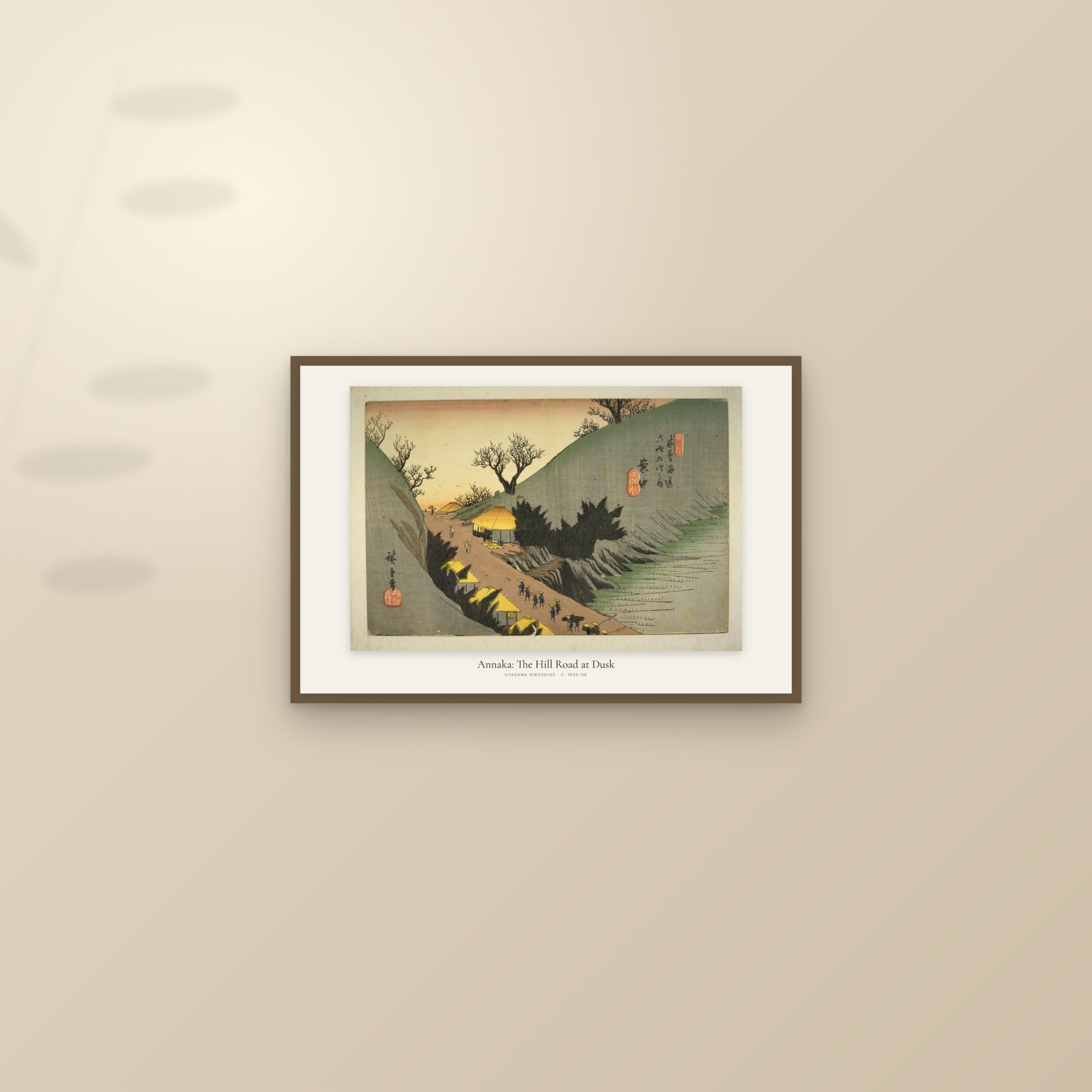 Annaka: The Hill Road at Dusk — framed and styled on a sunlit wall
