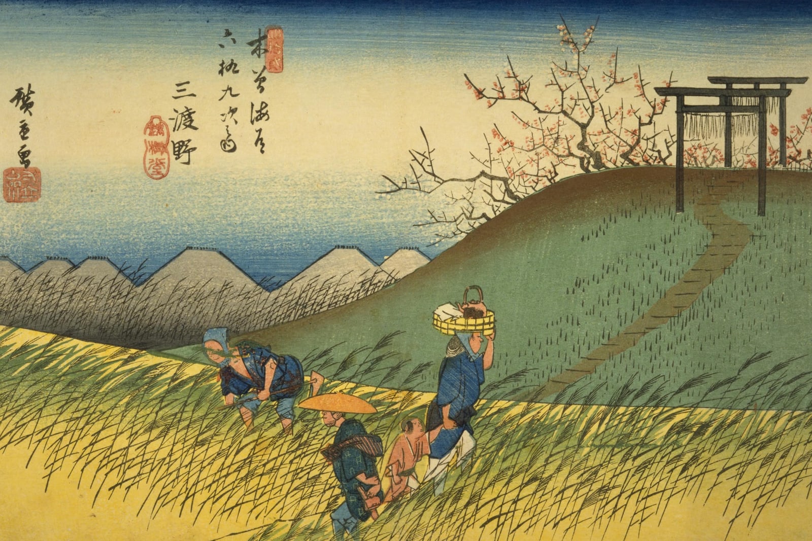 Midono: Spring Fields by a Shrine Gate (Full) — Full-Bleed Edition