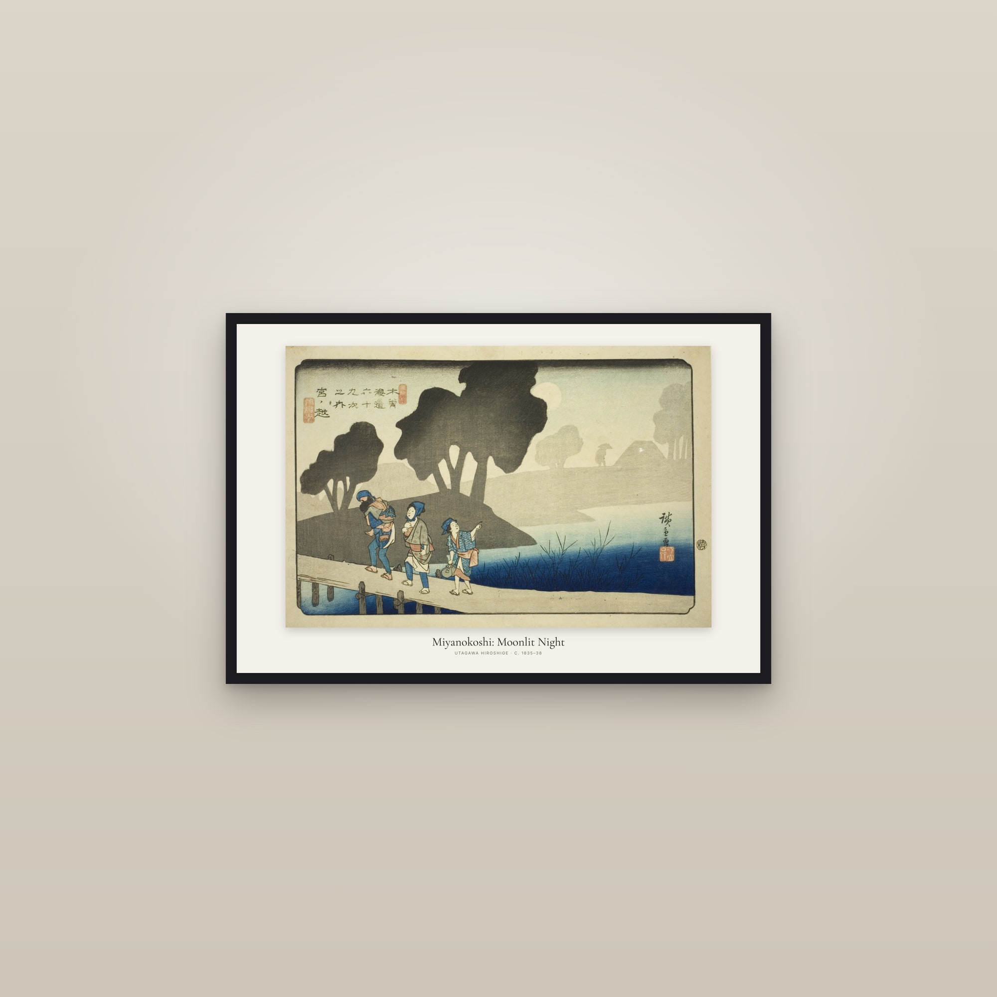 Miyanokoshi: Moonlit Night — framed in a gallery setting