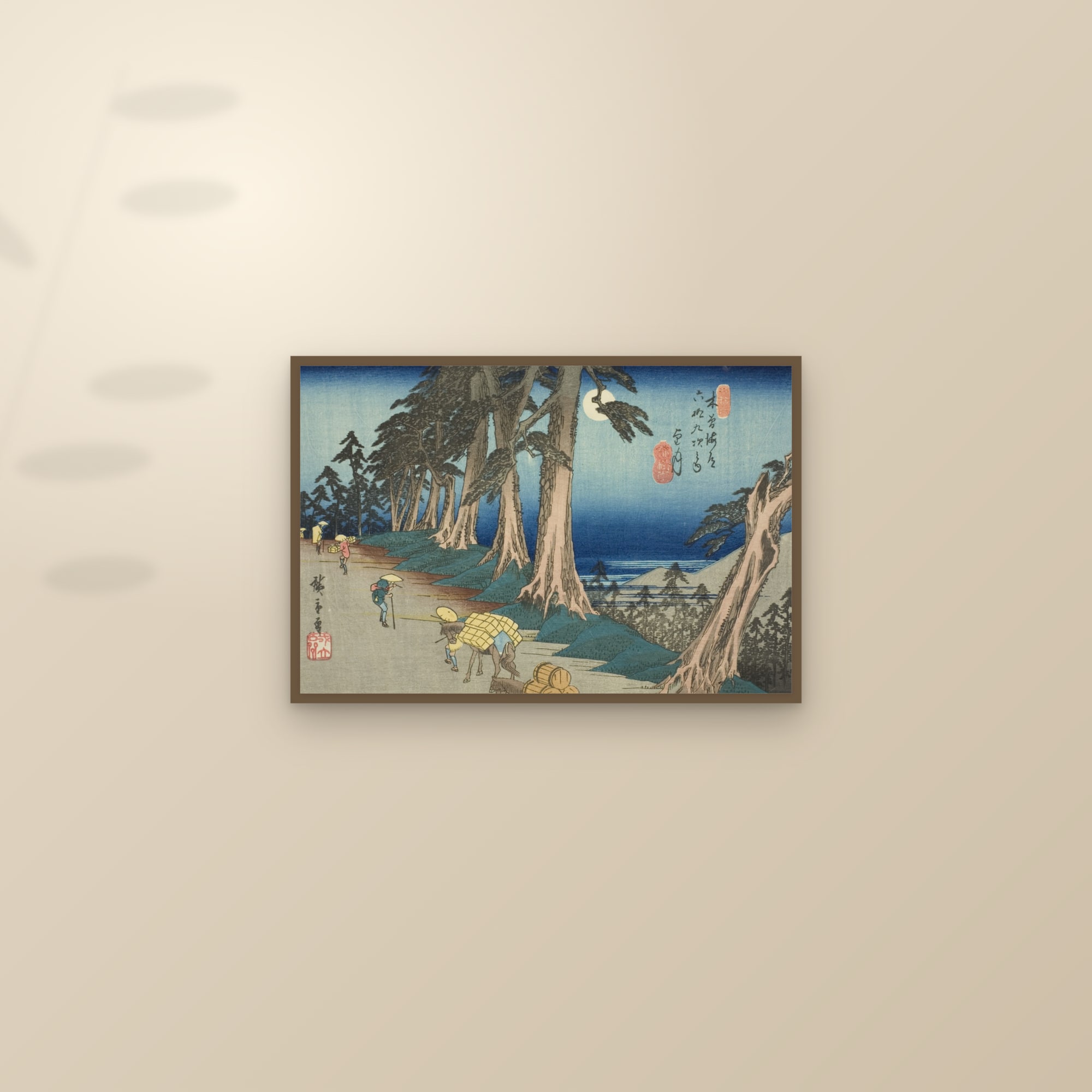 Mochizuki: Pines in the Moonlight (Full) — Full-Bleed Edition — framed and styled on a sunlit wall