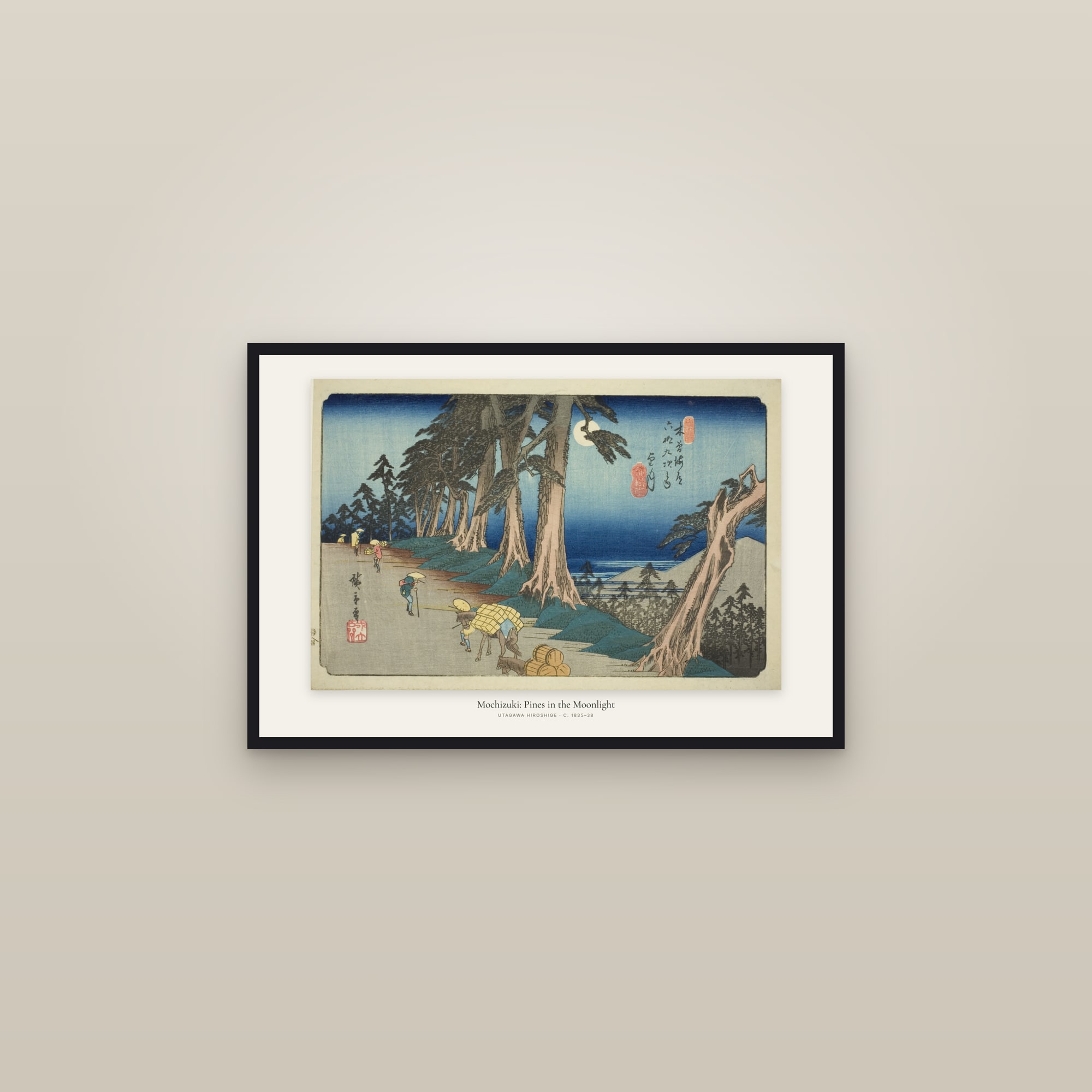 Mochizuki: Pines in the Moonlight — framed in a gallery setting